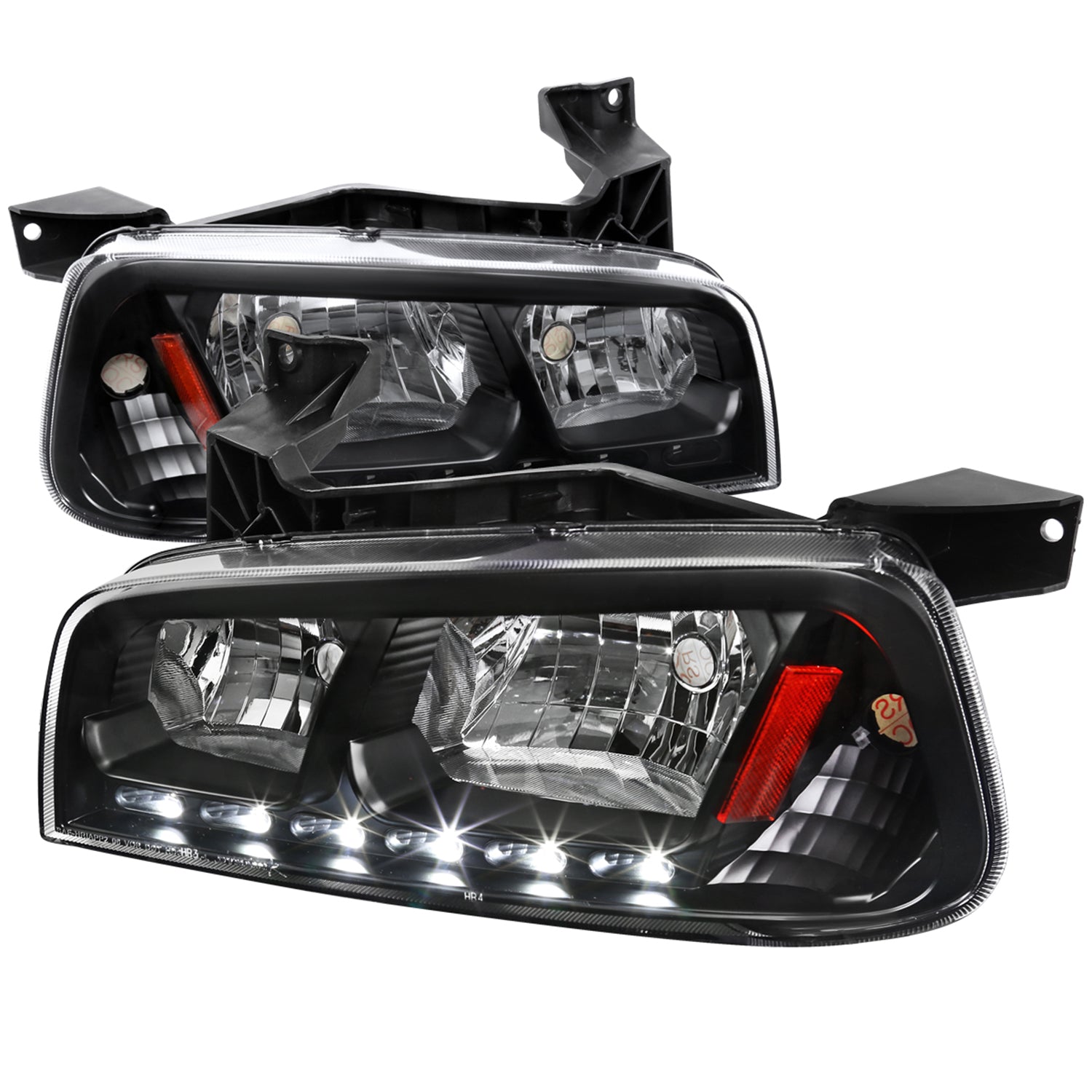 2006-2010 Dodge Charger 1PC LED Light Factory Headlights Amber Reflector Black