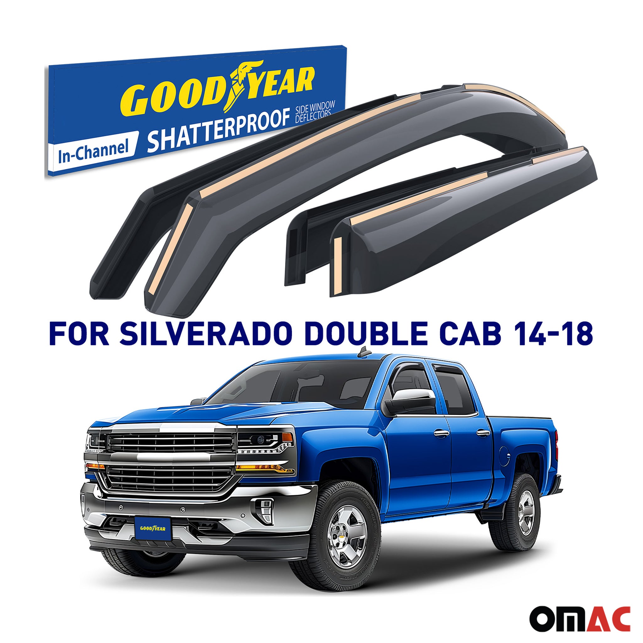 Goodyear Wind Deflectors for Chevrolet Silverado 1500 2014-2018 Double Cab 4x