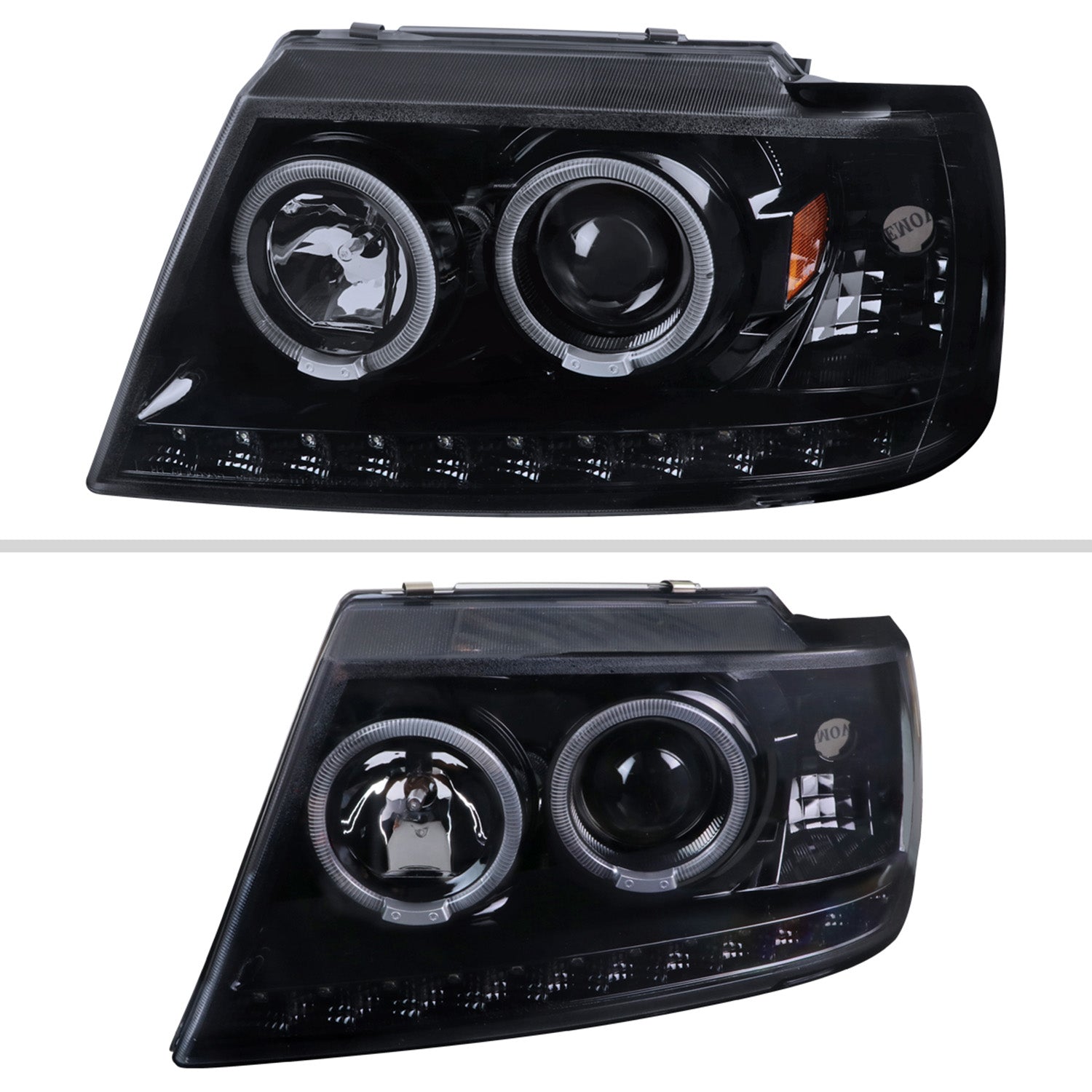 2002-2005 Ford Explorer Dual Halo Projector Headlights Glossy Black/Smoke Lens