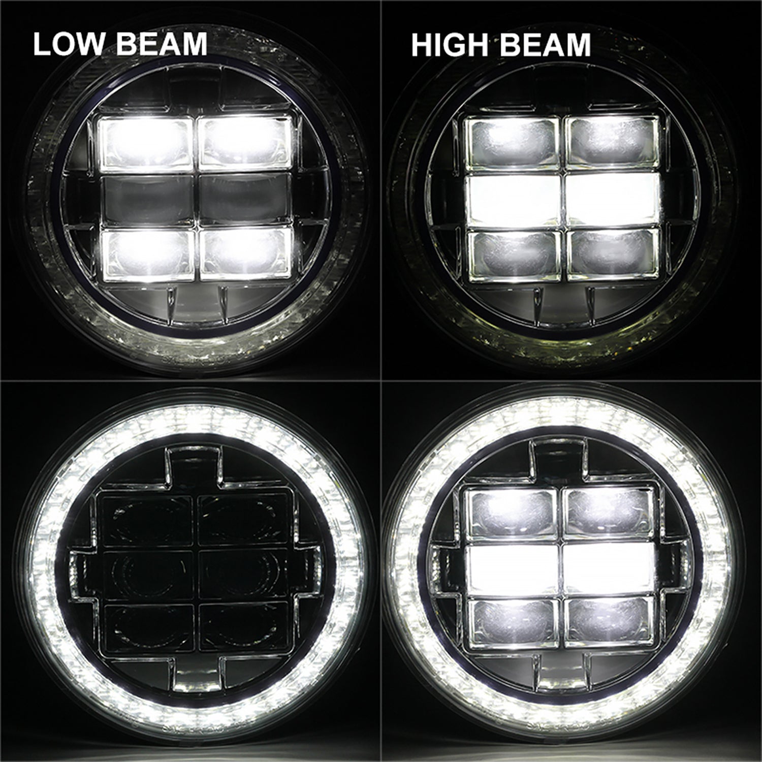 Universal 7" Round Cree LED Blue Rim Halo Projector Headlight - 1PC Chrome/Clear