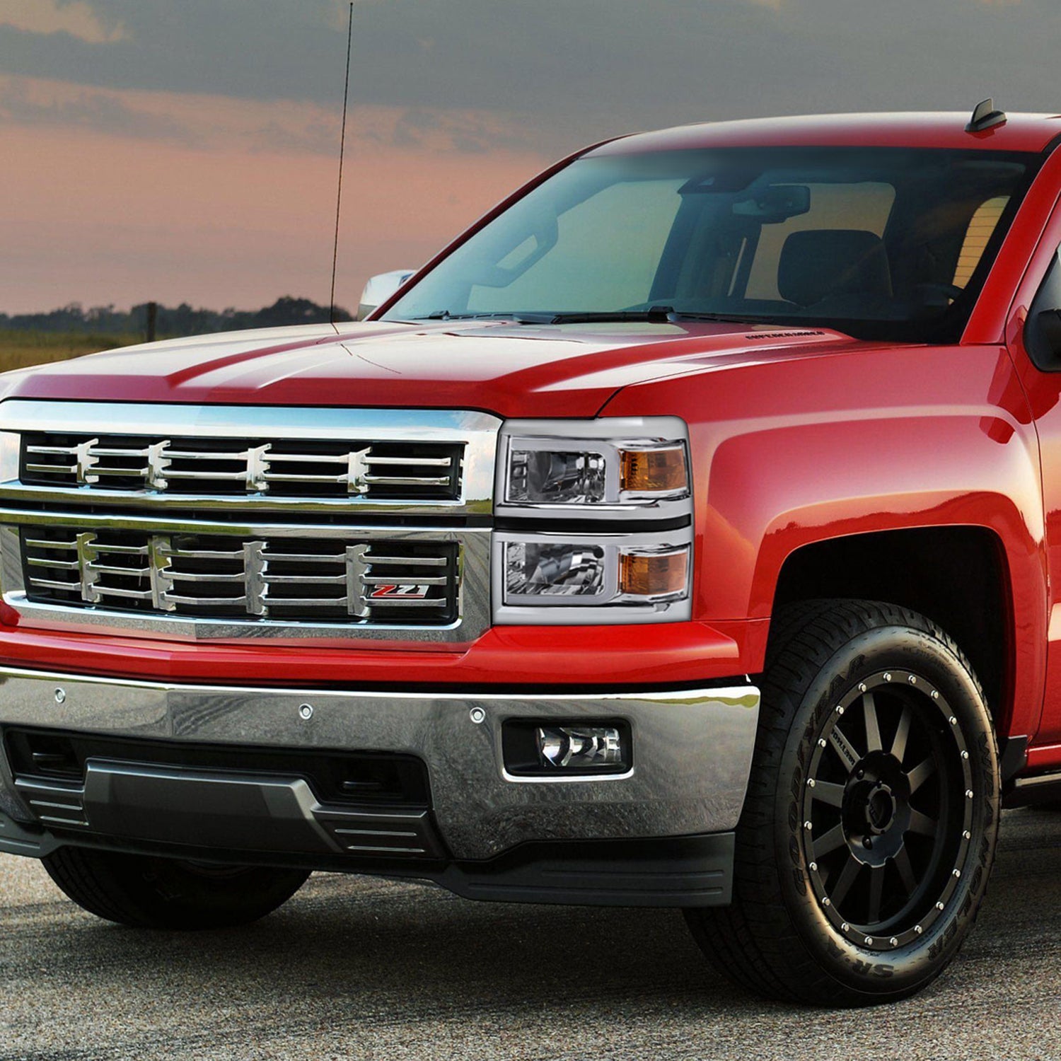 2014-2015 Chevy Silverado 1500 LED Bar Factory Style Headlights Chrome/Clear