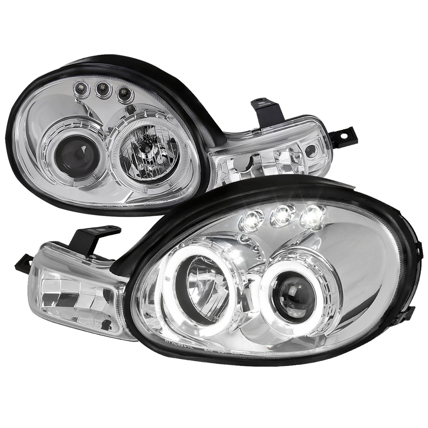 2000-2002 Dodge Plymouth Neon Dual Halo Projector Headlights Chrome/Clear Lens