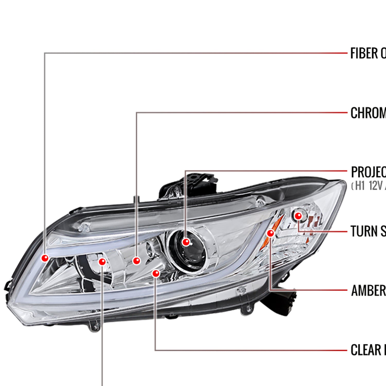 2012-2013 Honda Civic Coupe/ 12-2015 Civic Sedan LED Bar Headlights Chrome