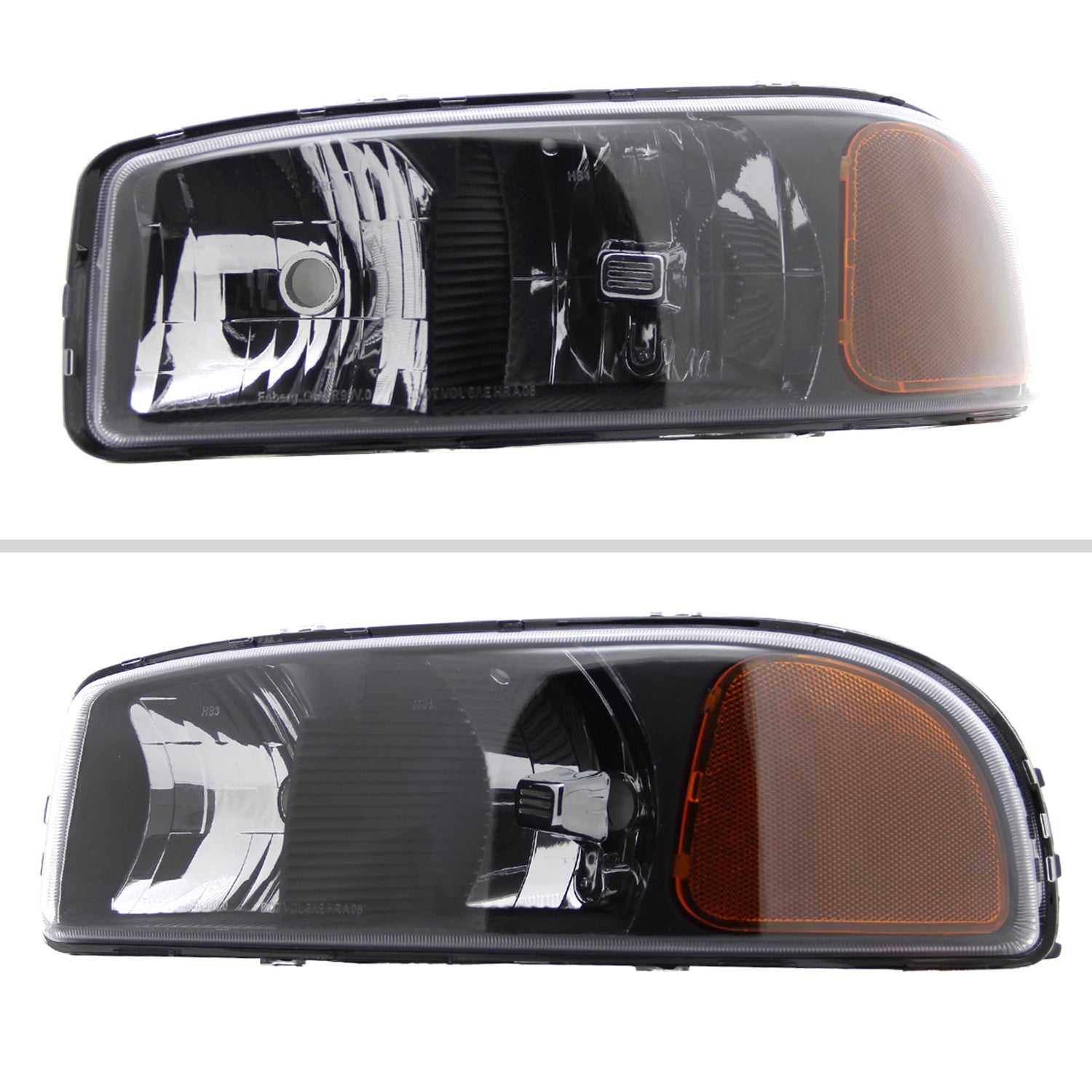 1999-2006 GMC Sierra/Yukon/Yukon XL Crystal Headlights Amber Reflector Black