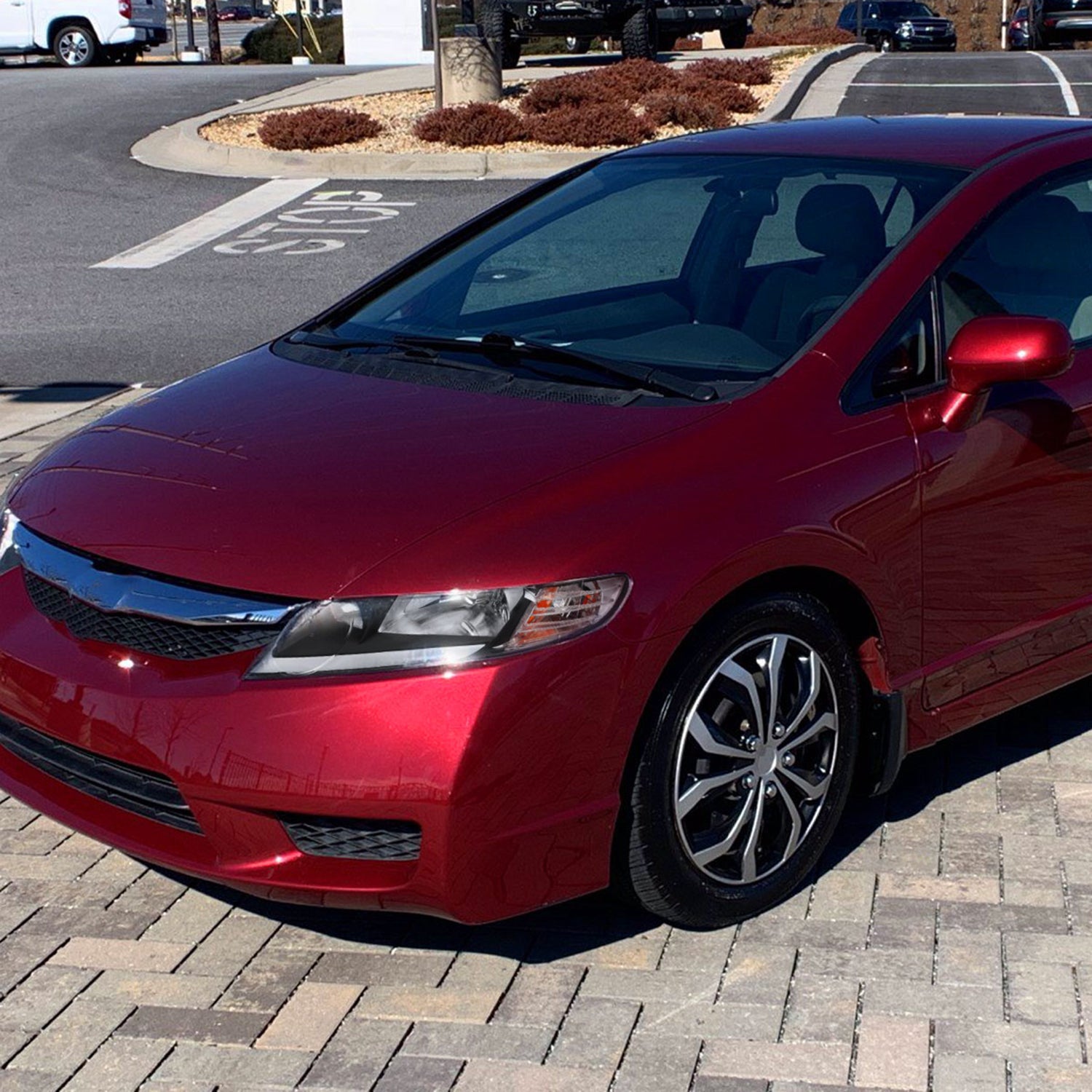 2006-2011 Honda Civic 4DR Sedan Factory Headlights LED Strip Matt Black/Clear