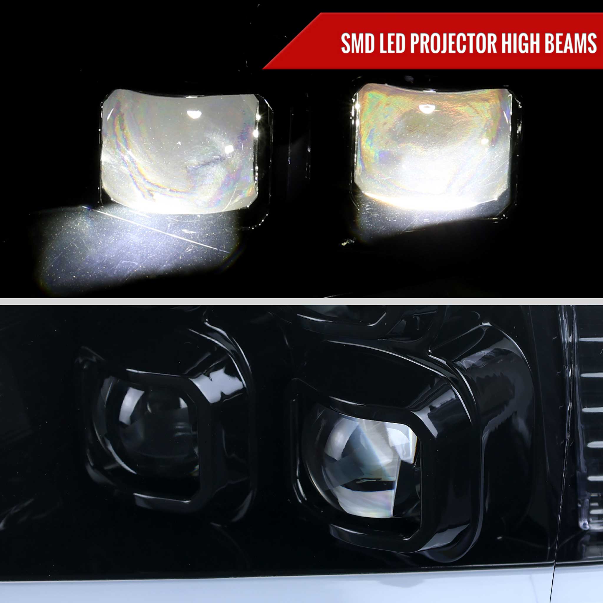 For Dodge RAM 1500 2009-18 / RAM Classic 2019 / 2500 3500 2010-18 LED Bar Turn Signal Projector Headlights Glossy Black Housing Smoked Lens