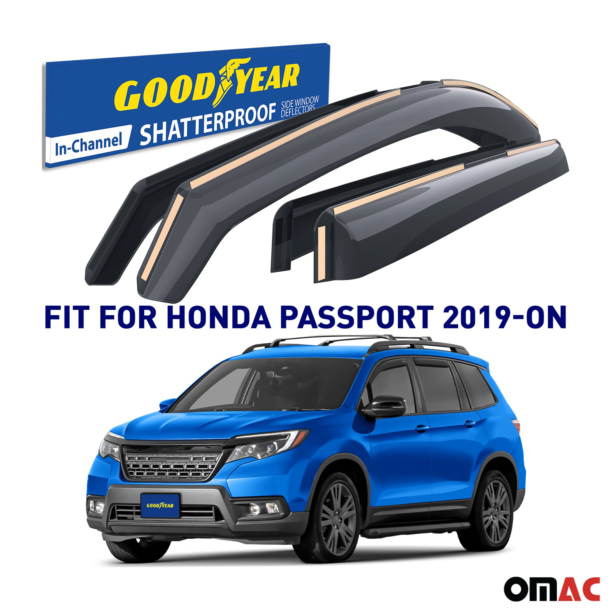 Goodyear Wind Deflectors for Honda Passport 2019-2025 Shatterproof Smoke 4x