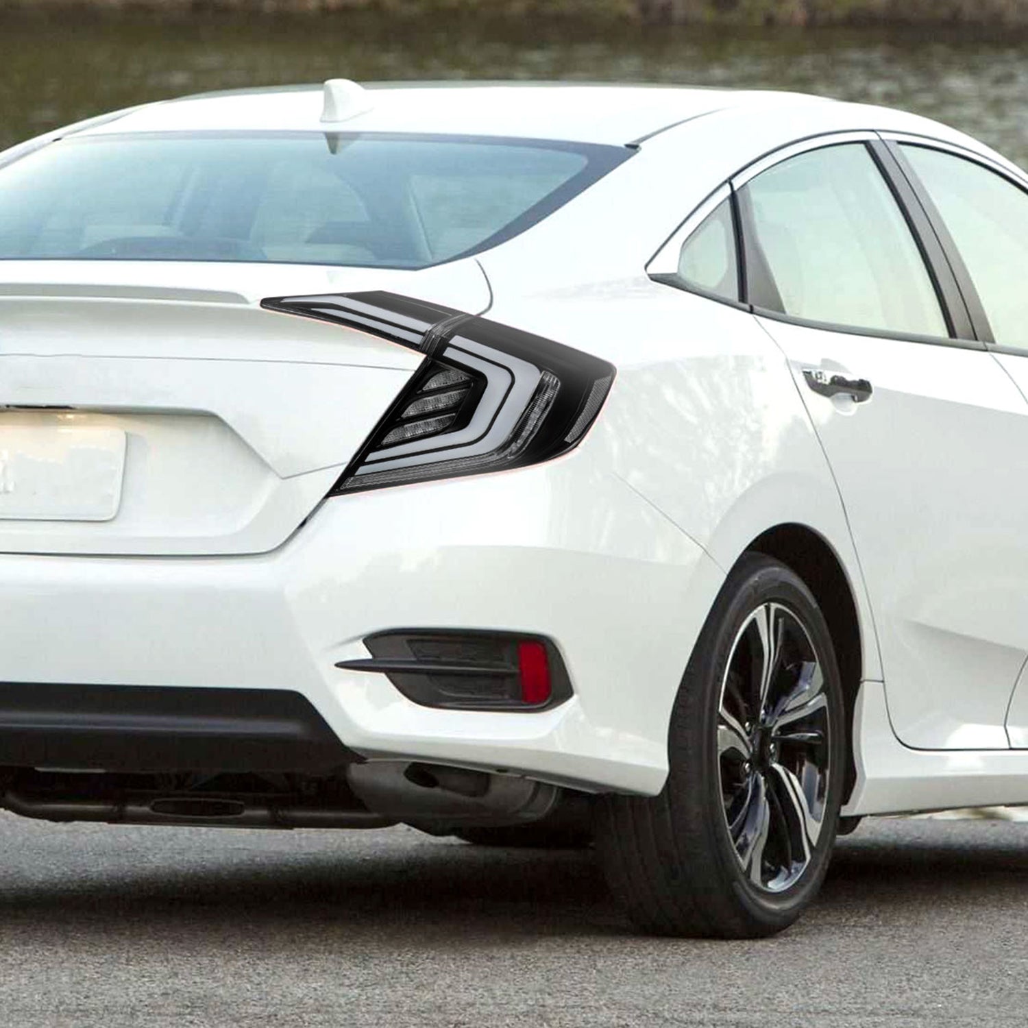 2016-2021 Honda Civic 4DR Sedan White LED Tail Lights Signal Lamps Matt Black