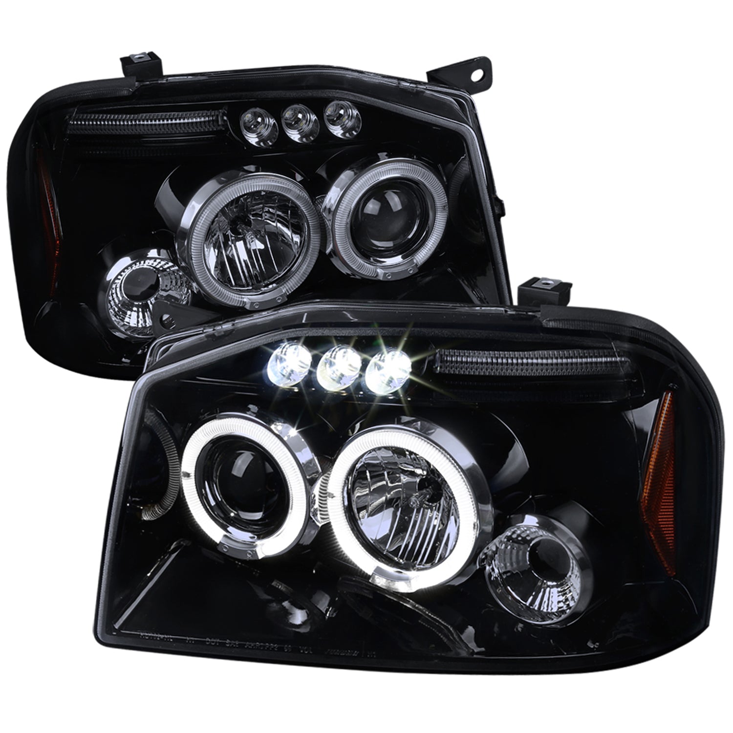 2001-2004 Nissan Frontier Dual Halo Projector Headlights Glossy Black/Smoke
