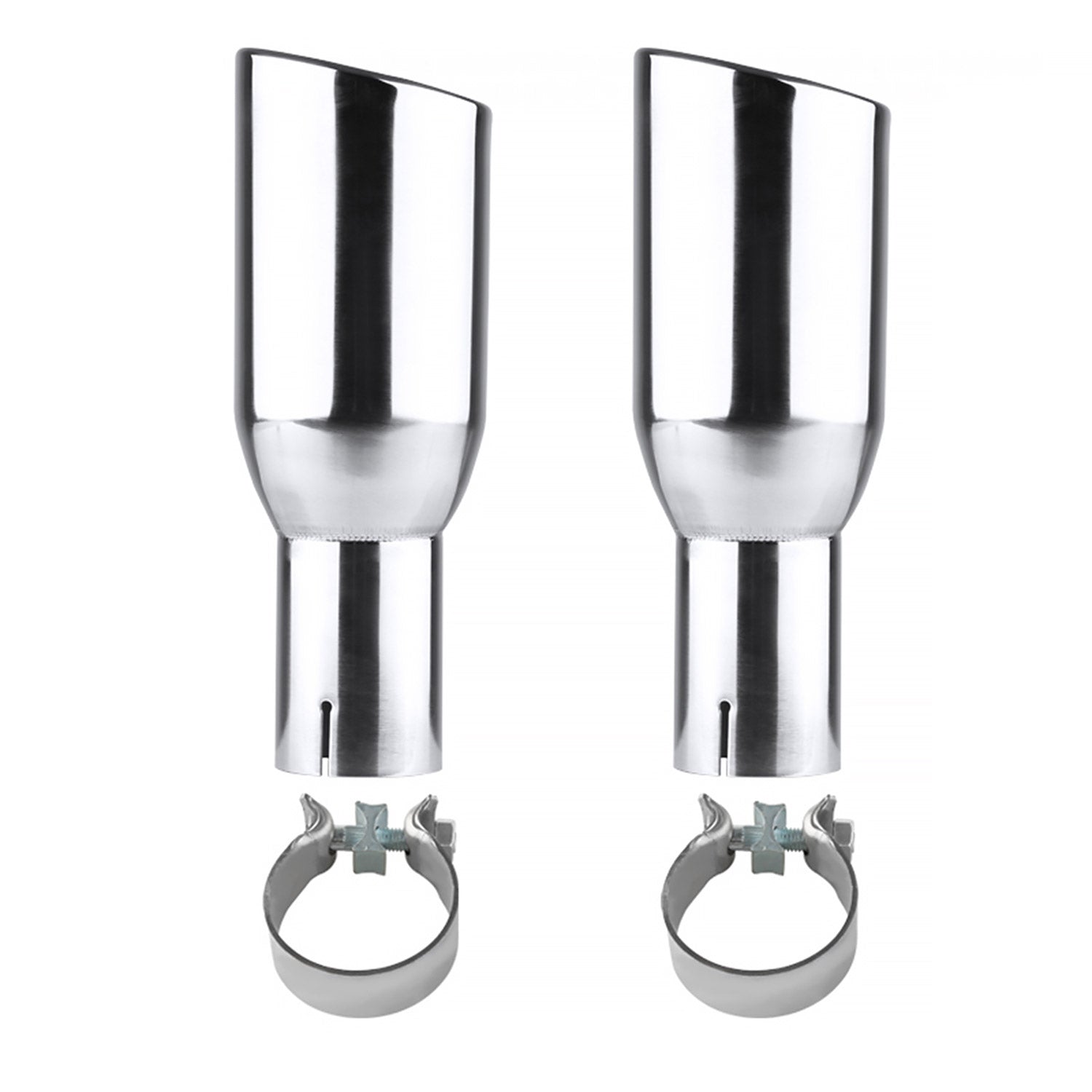 Universal 2.5" Inlet/3.875" Outlet Chrome S.Steel Angled Exhaust Tips - 2PC