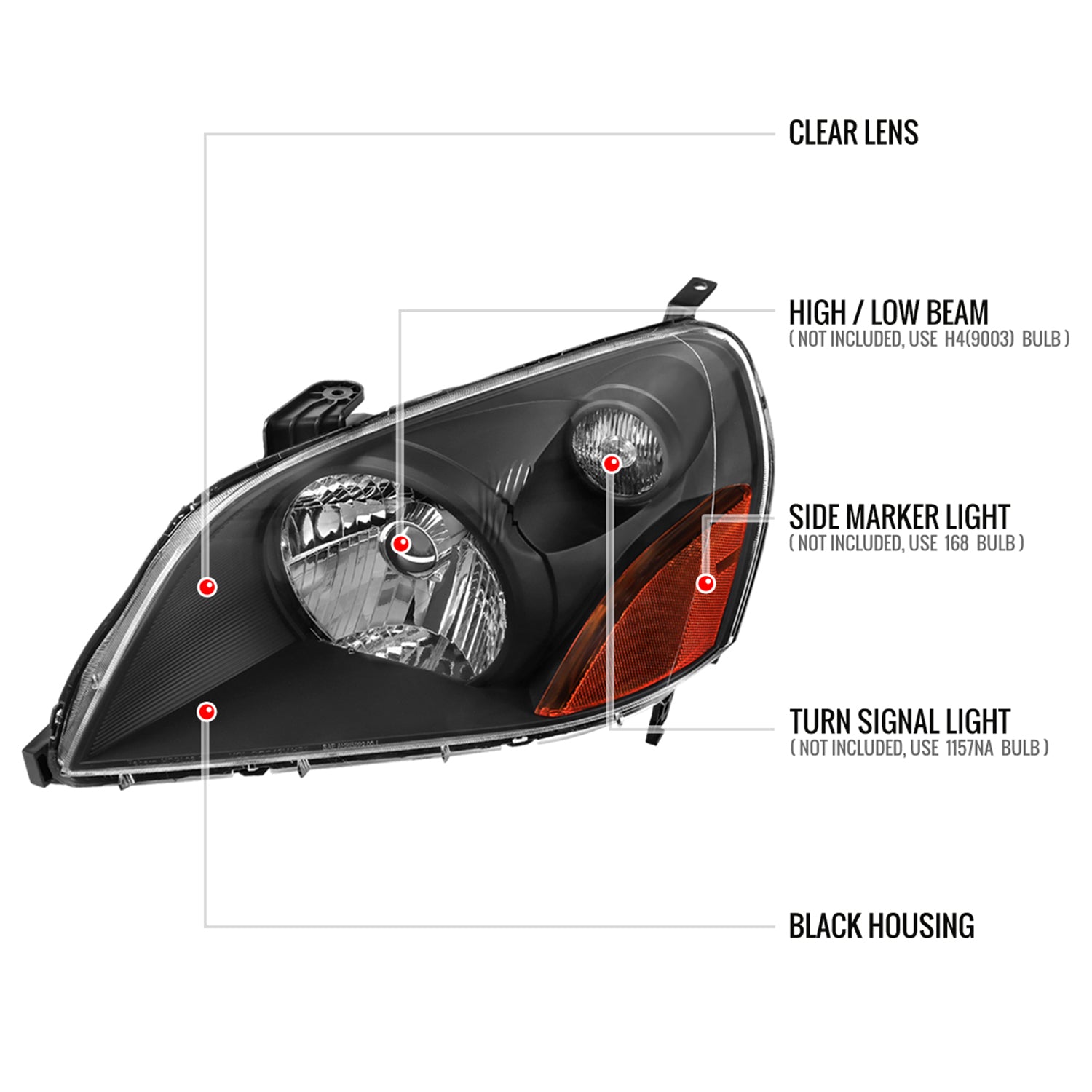 2003-2005 Honda Pilot Factory Style Headlight Matte Black Housing/Clear Lens
