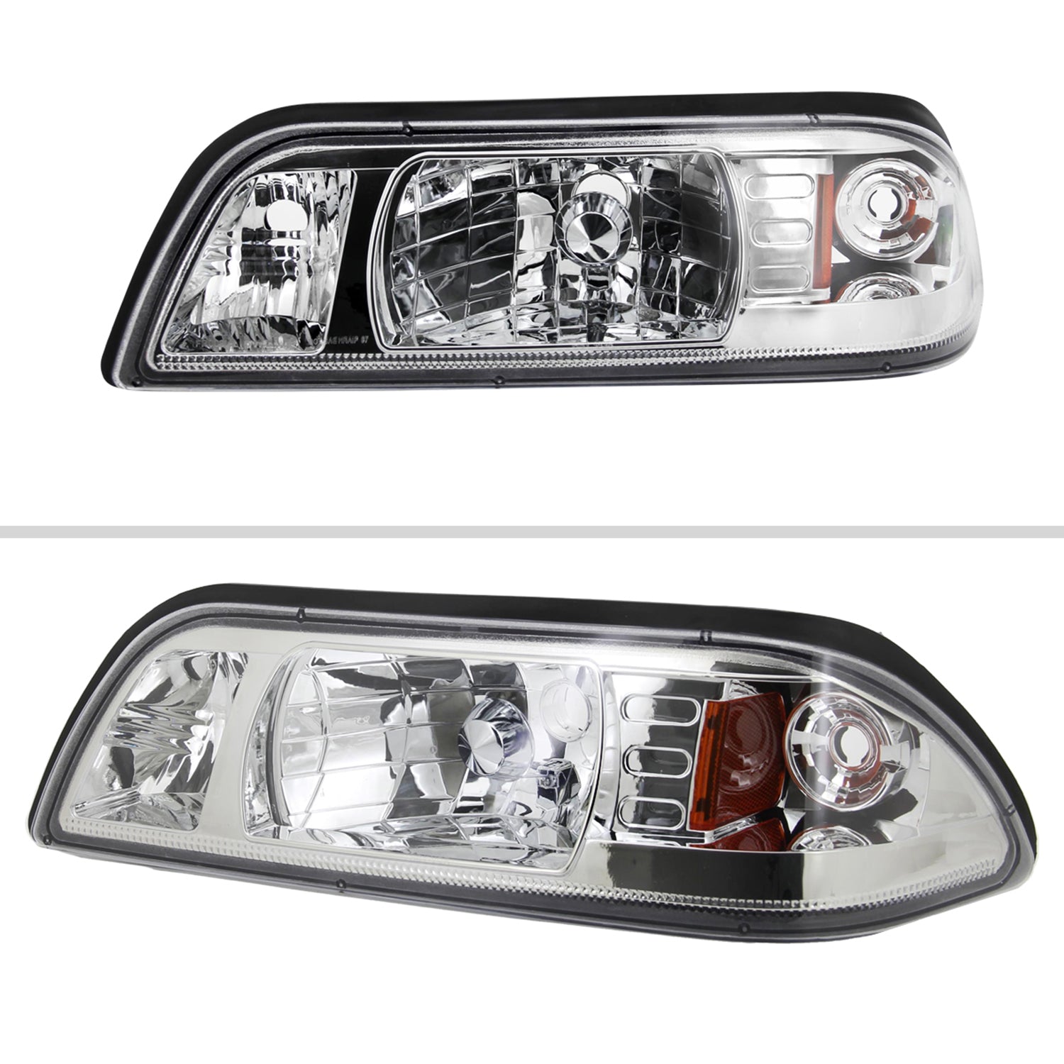 1987-1993 Ford Mustang Crystal Headlights Chrome Housing/Clear Lens