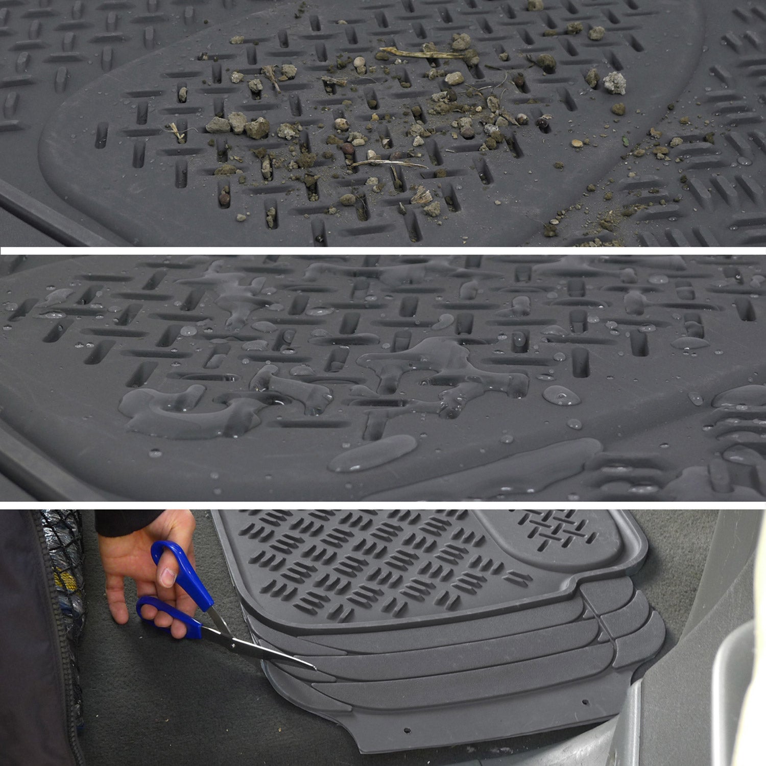 Universal fit Rubber Car Floor Mats Liner All Weather 4Pcs Gray