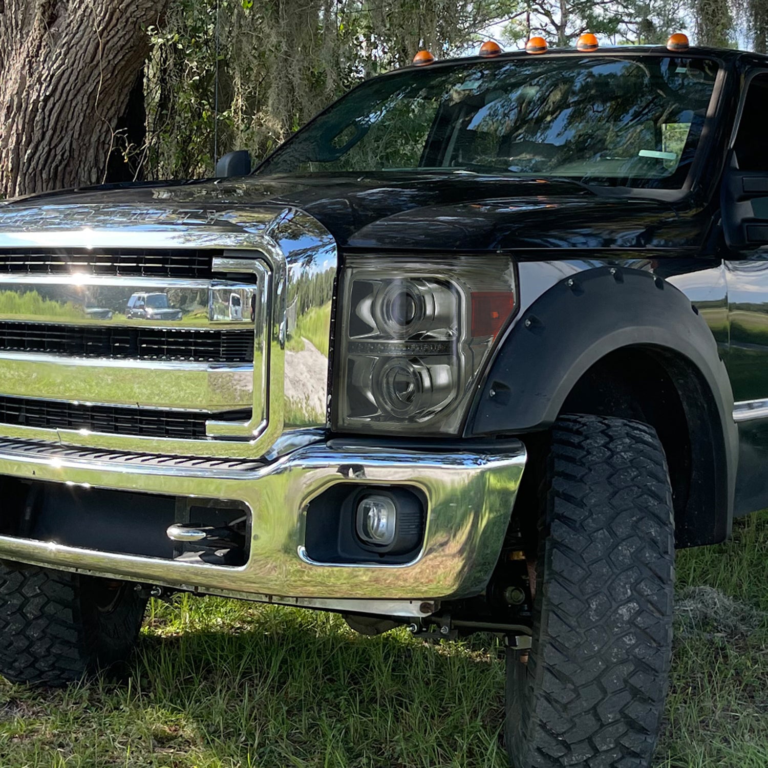 2011-2016 F-250 F-350 F-450 F-550 Dual Halo Headlights LED Signal Smoke