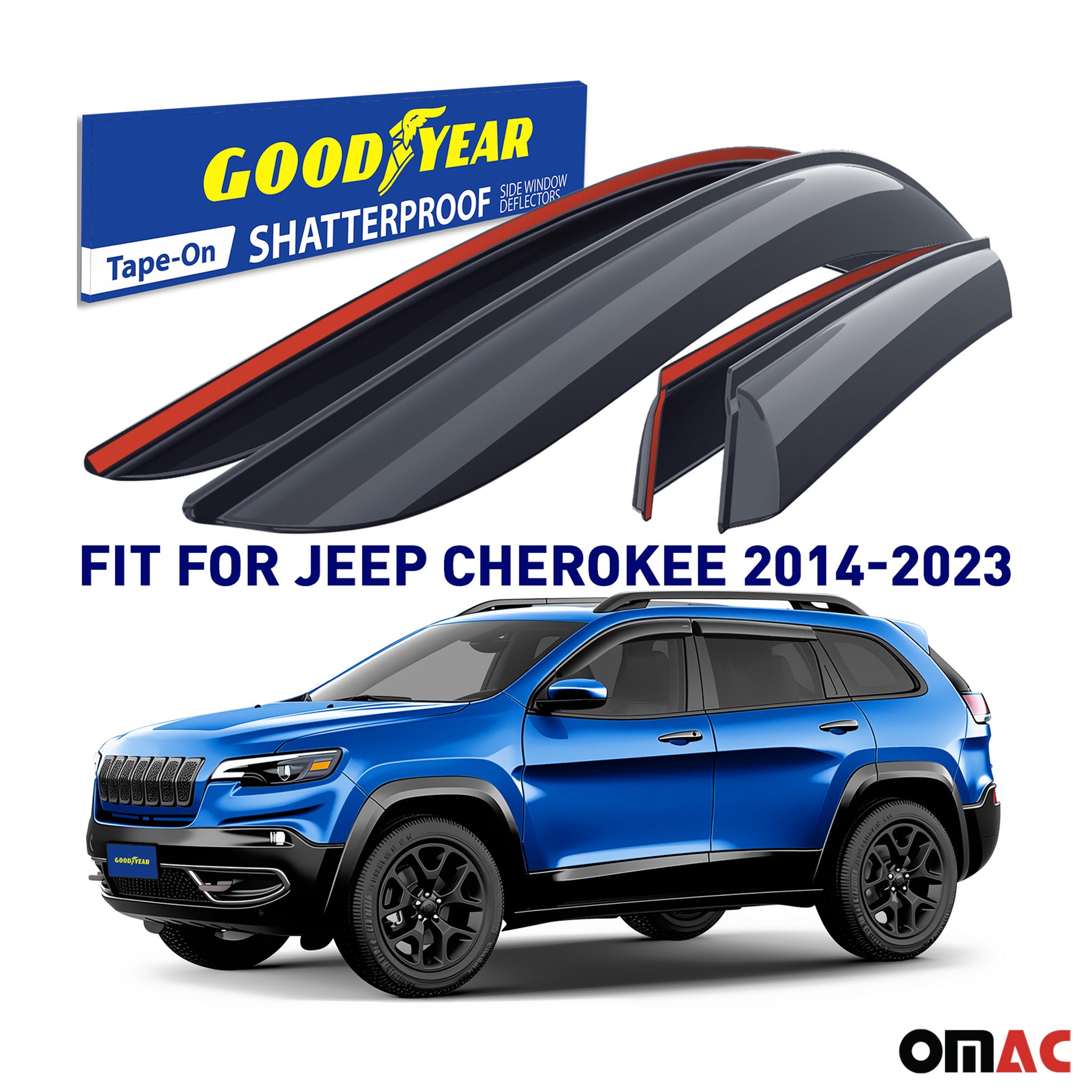 Goodyear Wind Deflectors for Jeep Cherokee 2014-2023 Tape-On Premium Smoke 4 pcs