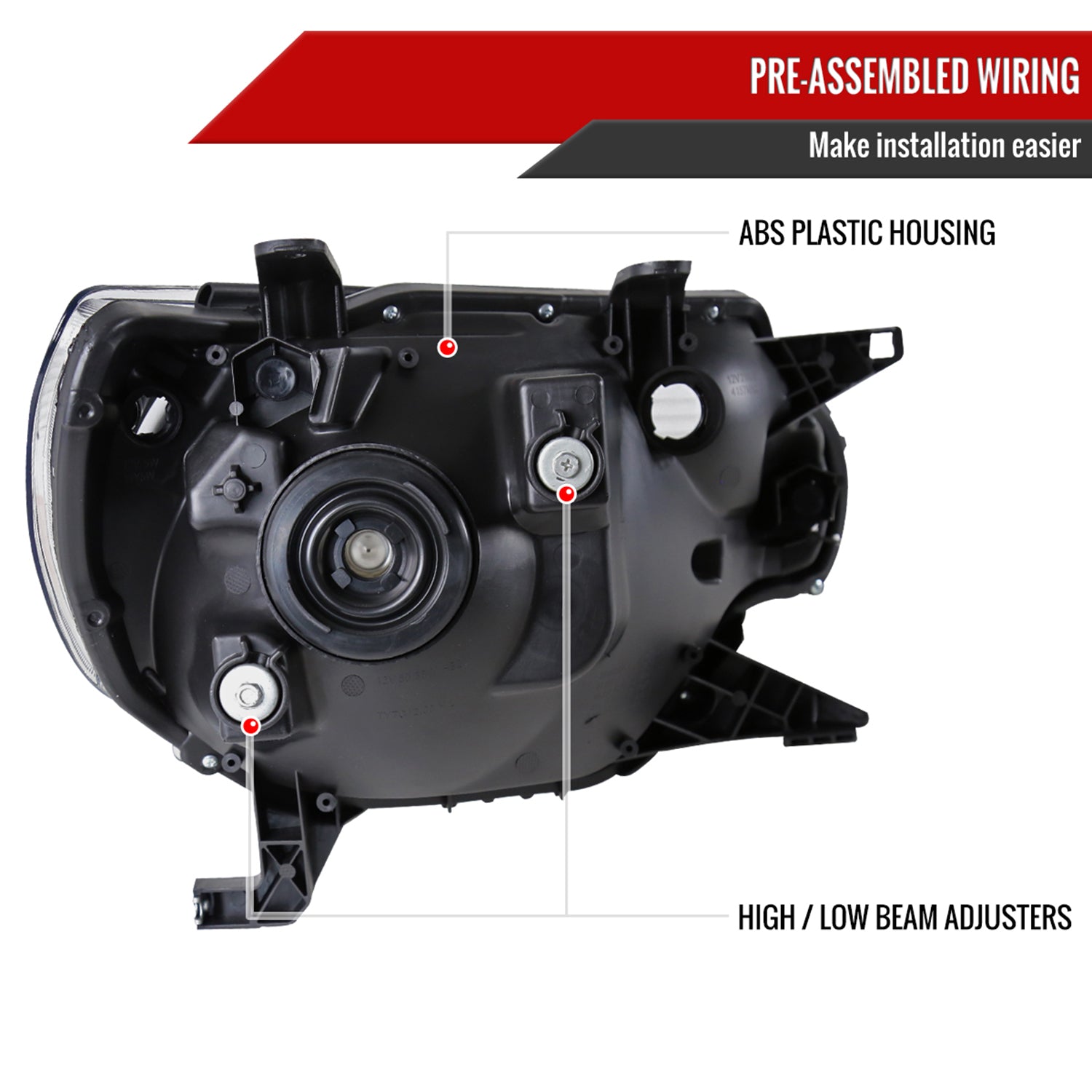 2012-2015 Toyota Tacoma Factory Headlights w/Amber Reflectors Matt Black/Clear