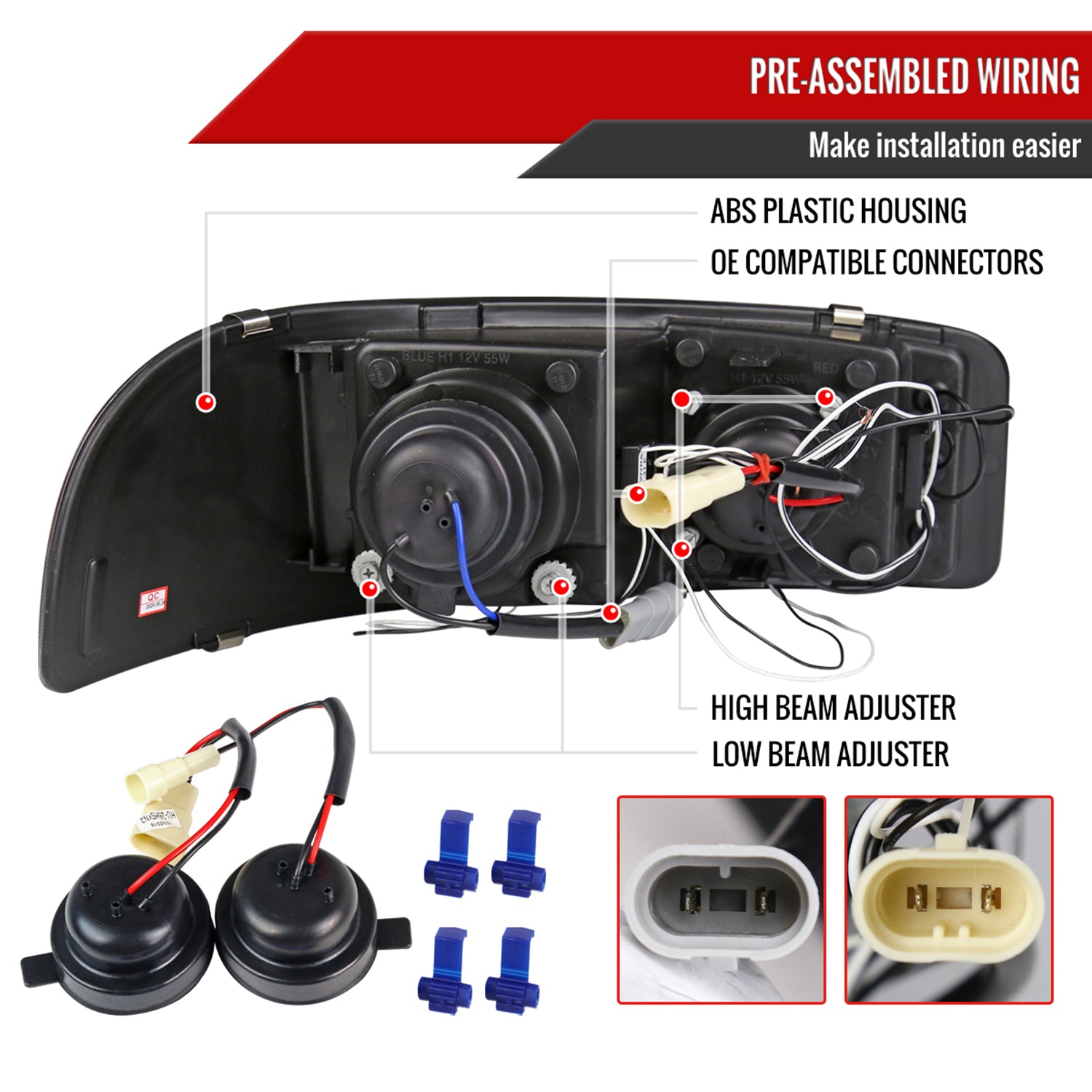 2001-2006 GMC Yukon / XL Denali/02-2006 Sierra Denali Dual Halo Headlights Black