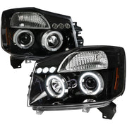 2004-2015 Nissan Titan/ 04-2007 Armada Dual Halo Projector Headlights Jet Black