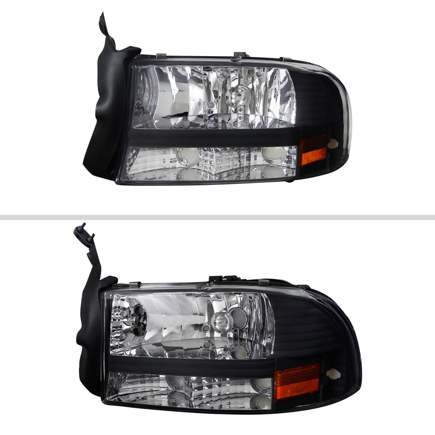 1997-2004 Dodge Dakota/ 1998-2003 Durango Crystal Headlights Matte Black/Clear