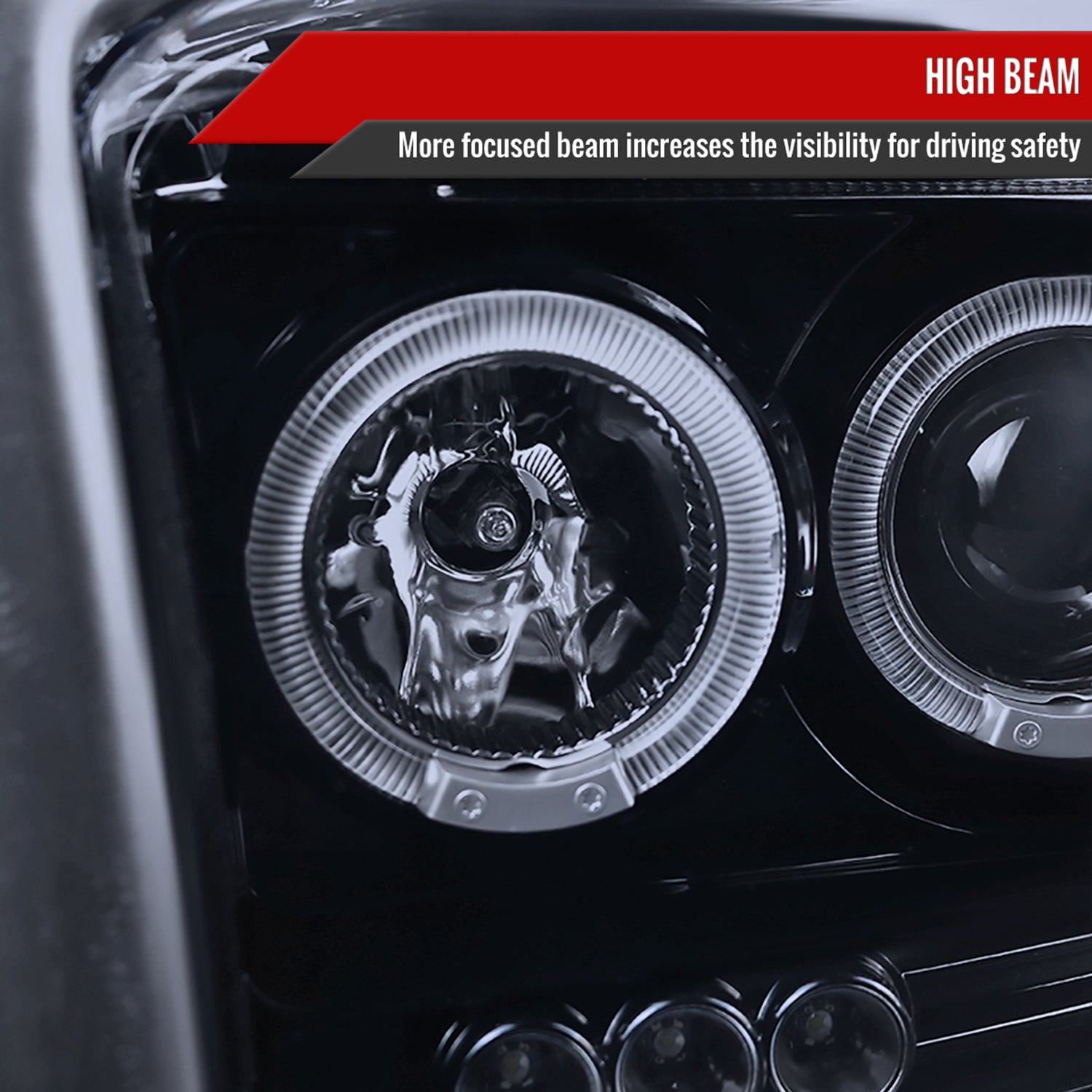 2005-2007 Dodge Dakota Dual Halo Projector Headlights Glossy Black/Smoke Lens