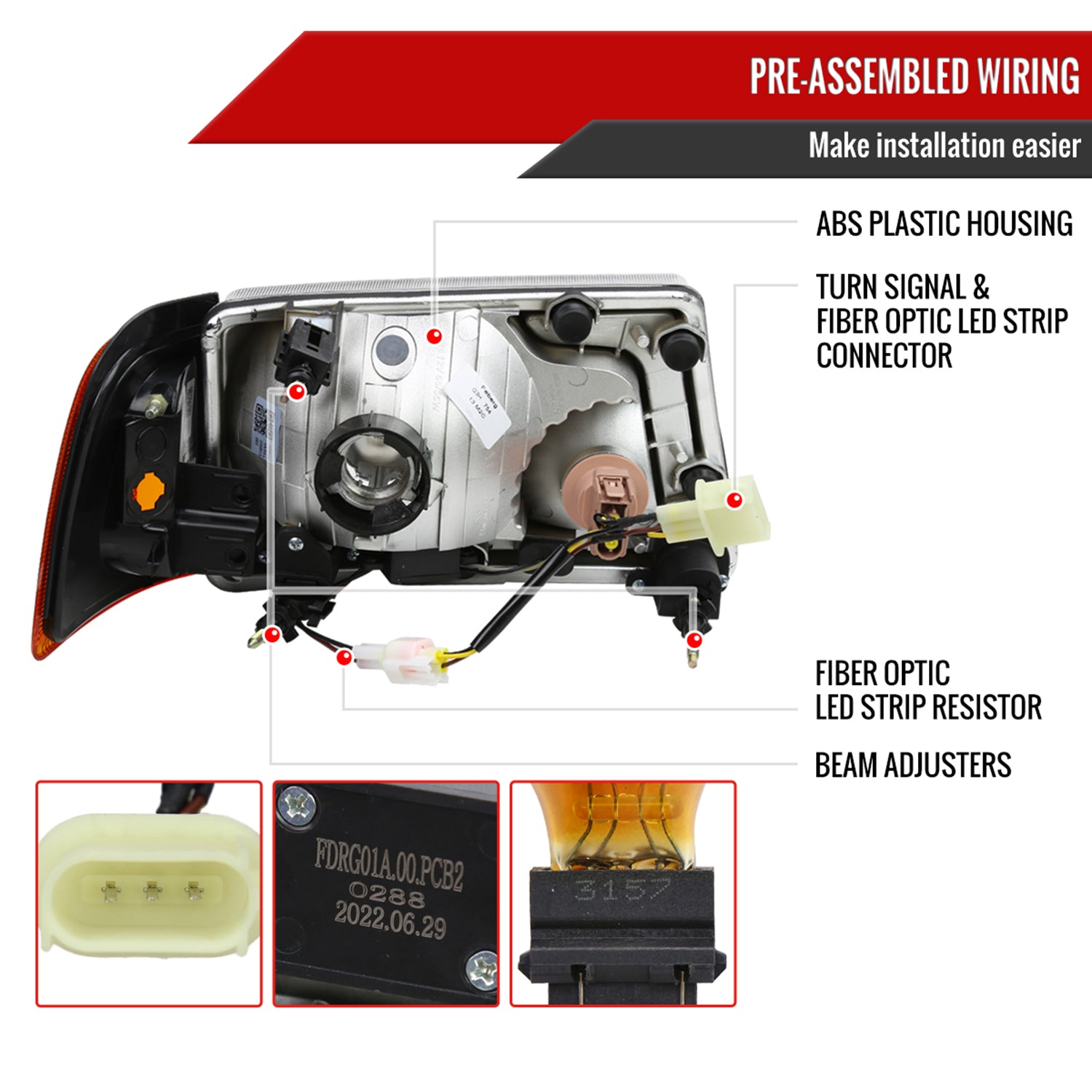 2001-2011 Ford Ranger LED Bar Factory Headlights Amber Corner Lamp Matt Black