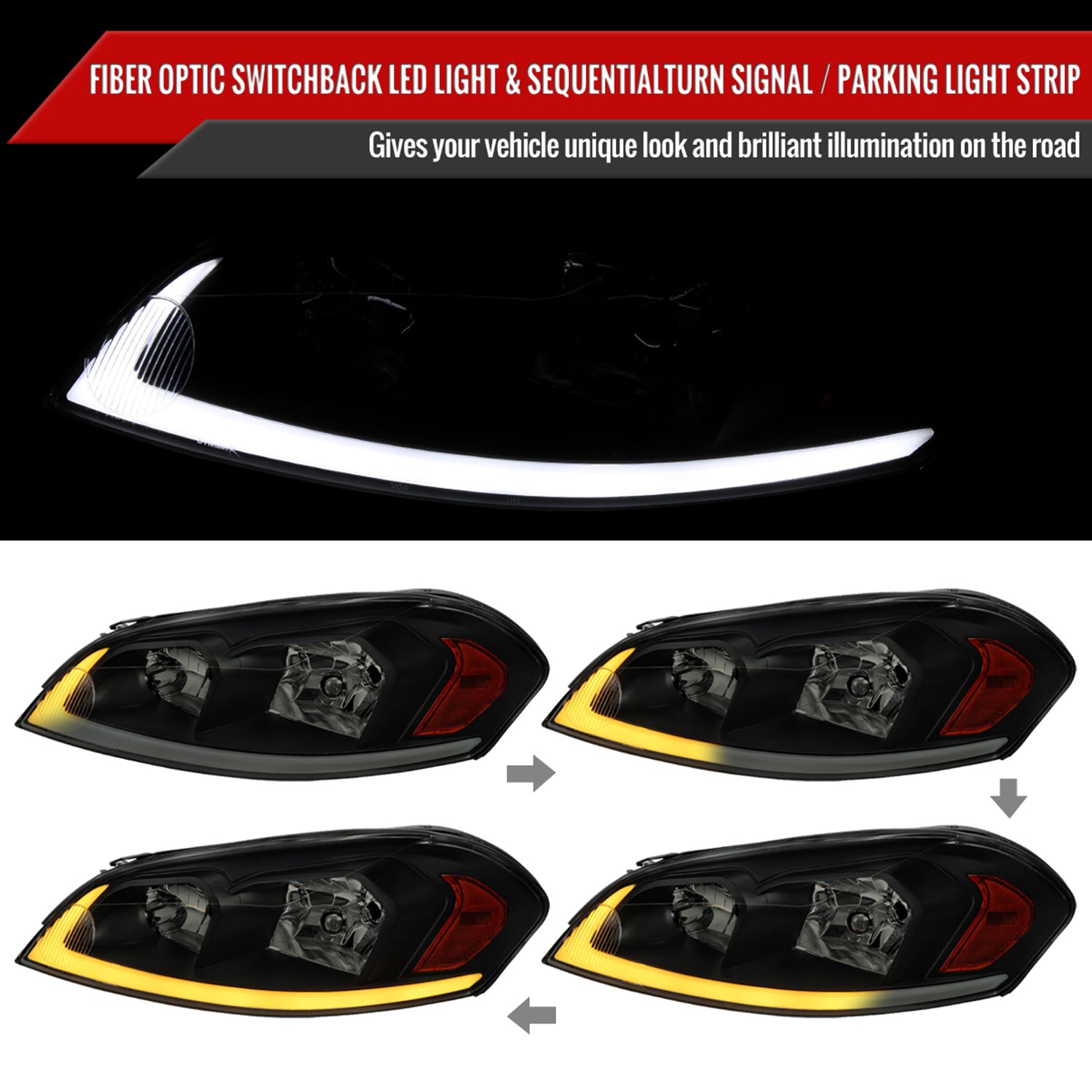 2006-2013 Chevy Impala/Impala Limited/Monte Carlo LED Factory Headlights Smoke