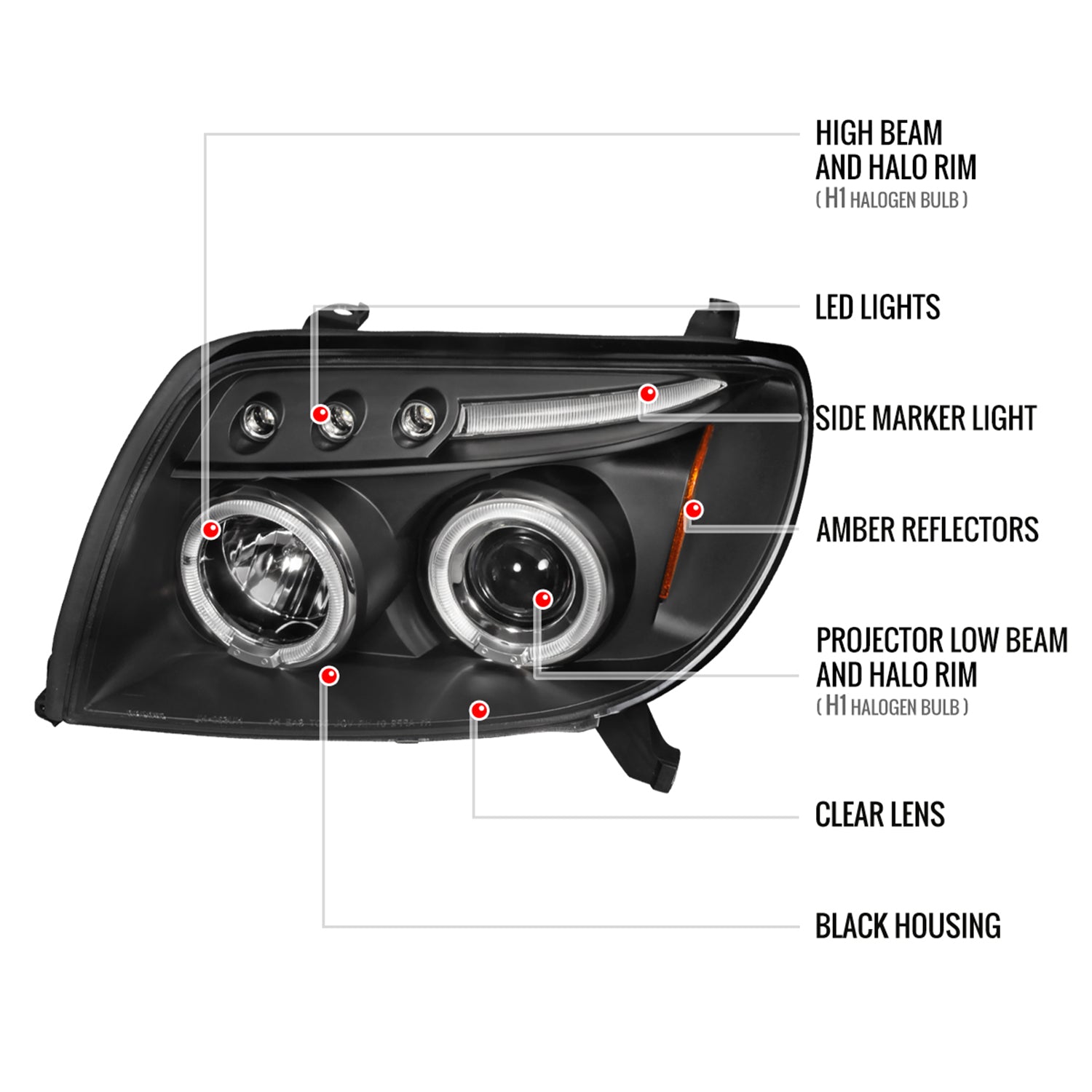 2003-2005 Toyota 4Runner Dual Halo Projector Headlights Matte Black/Clear Lens