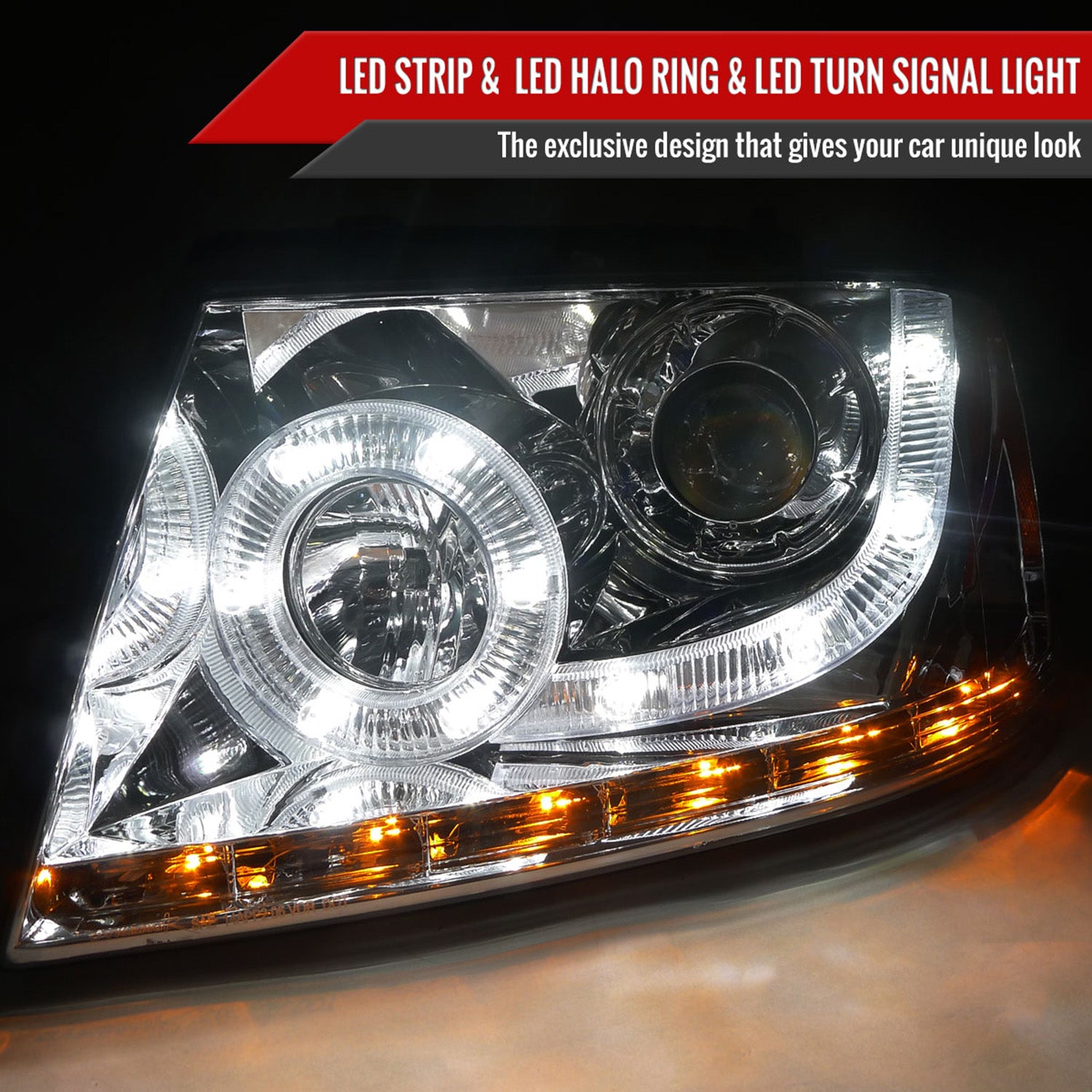 2004-2008 Ford F-150/ Lincoln Mark LT Halo Headlights LED Light& Signal Chrome