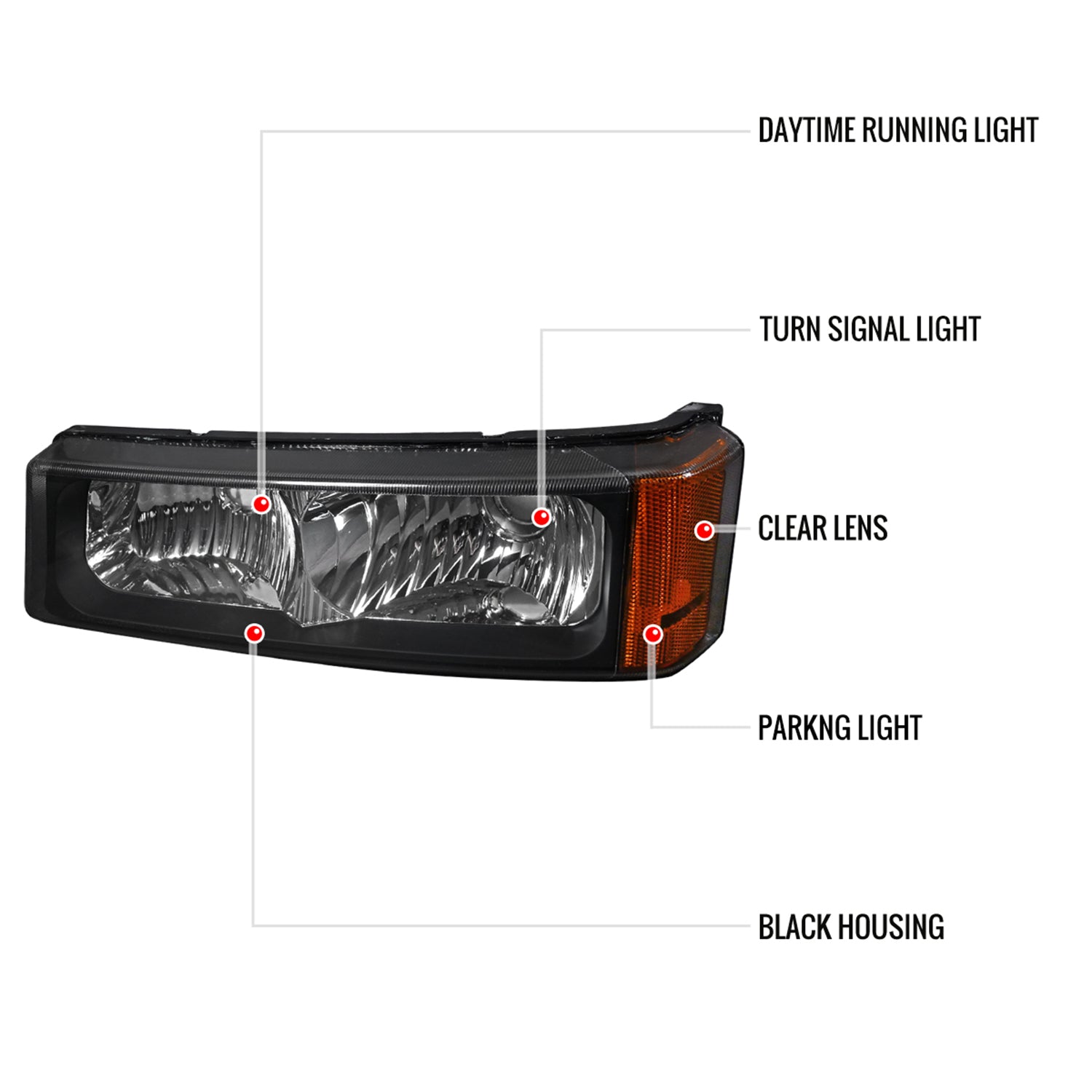 2002-2007 Chevy Silverado/Avalanche Bumper Lights Matte Black/Clear Lens