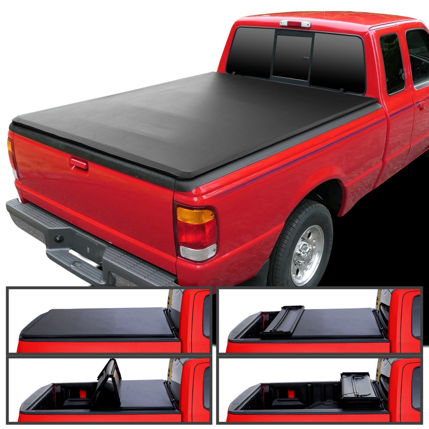 1993-2011 Ford Ranger Flareside Splash 6' Bed Soft Quad-Fold Tonneau C ...