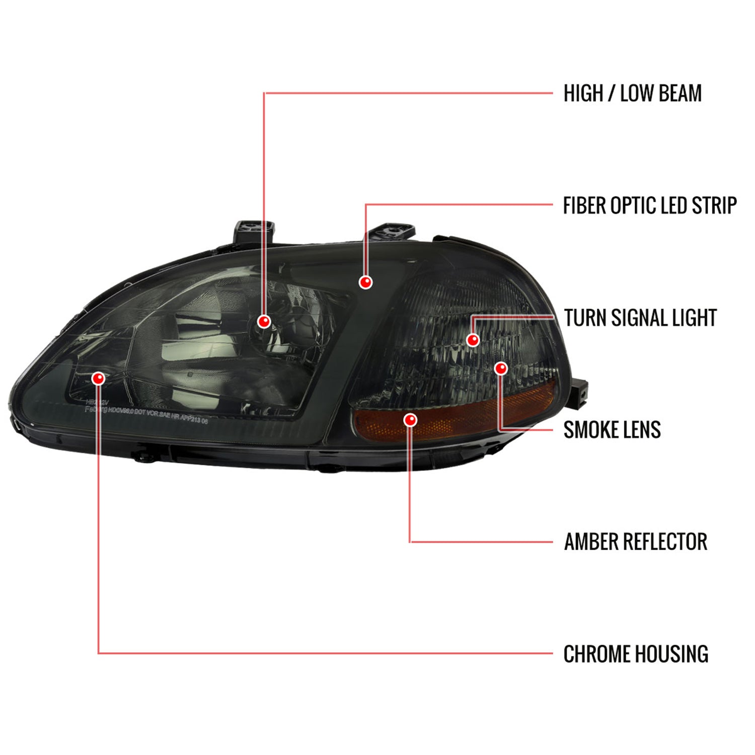 1996-1998 Honda Civic Coupe/Sedan LED Bar Factory Headlights Chrome/Smoke