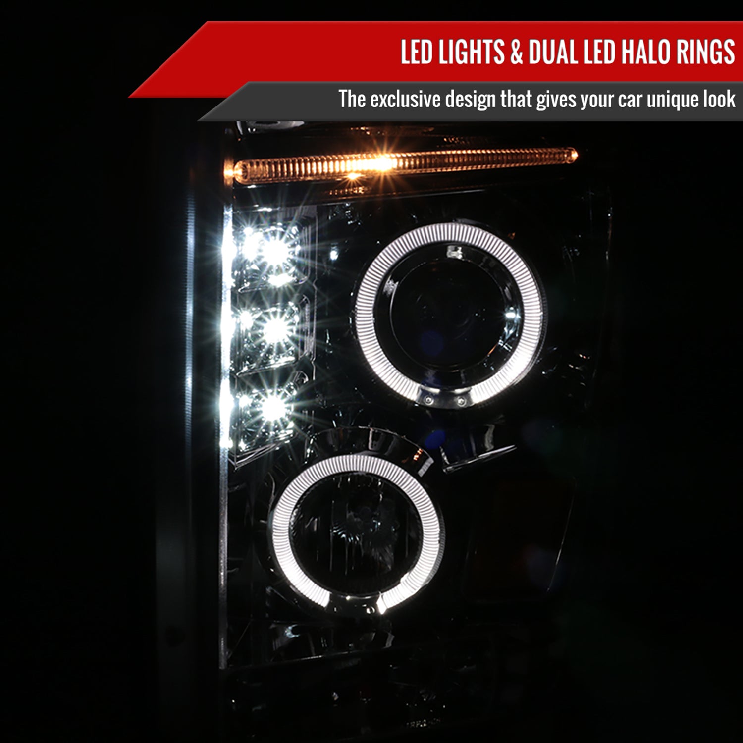 2008-2010 Ford F-250 F-350 F-450 Dual Halo Projector Headlights Chrome/Clear