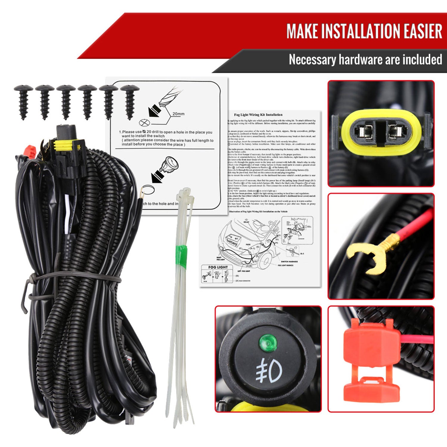 2019-2020 Ford Fusion LED Fog Lights Kit Chrome Housing/Clear Lens