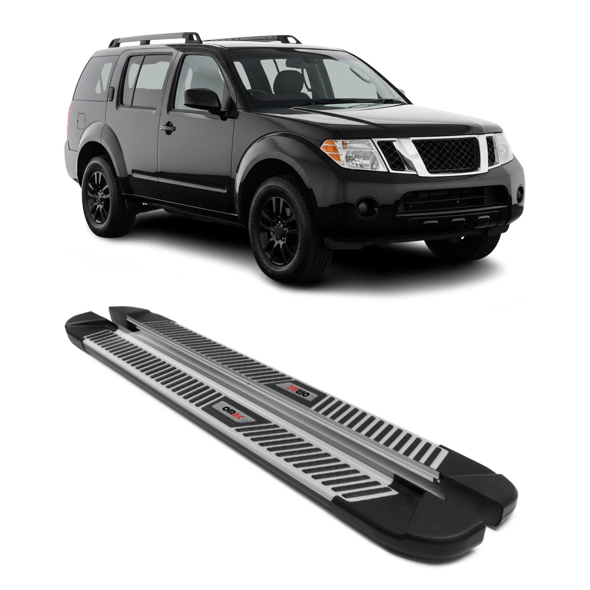 2005-2012 Nissan Pathfinder Running Boards Side Steps Silver & Black