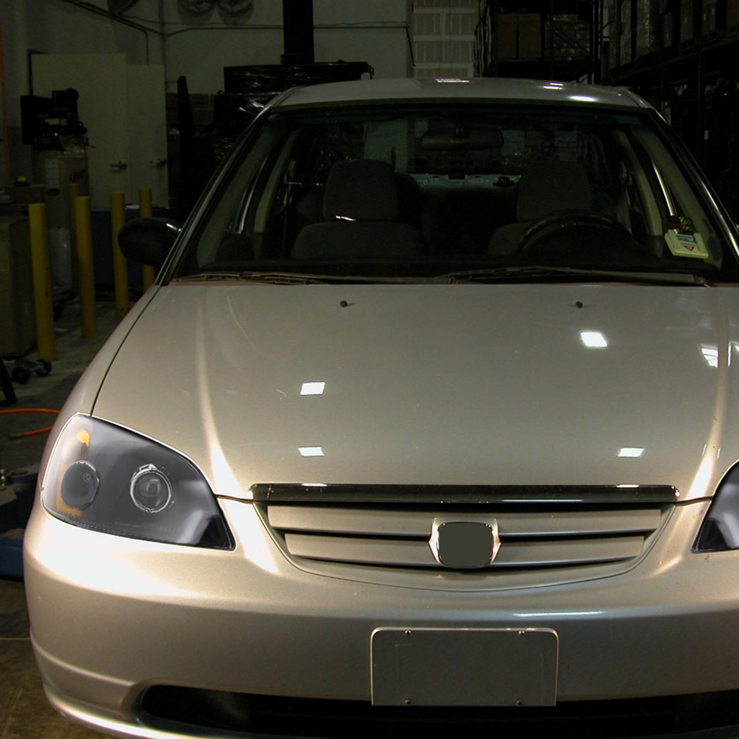 2001-2003 Honda Civic Projector Headlights w/ H1 Bulbs Matte Black/Clear Lens