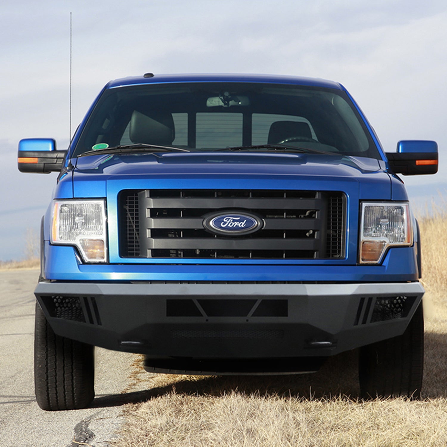 2009-2014 Ford F-150 Black Heavy Duty Steel Front Bumper & LED Light Ports