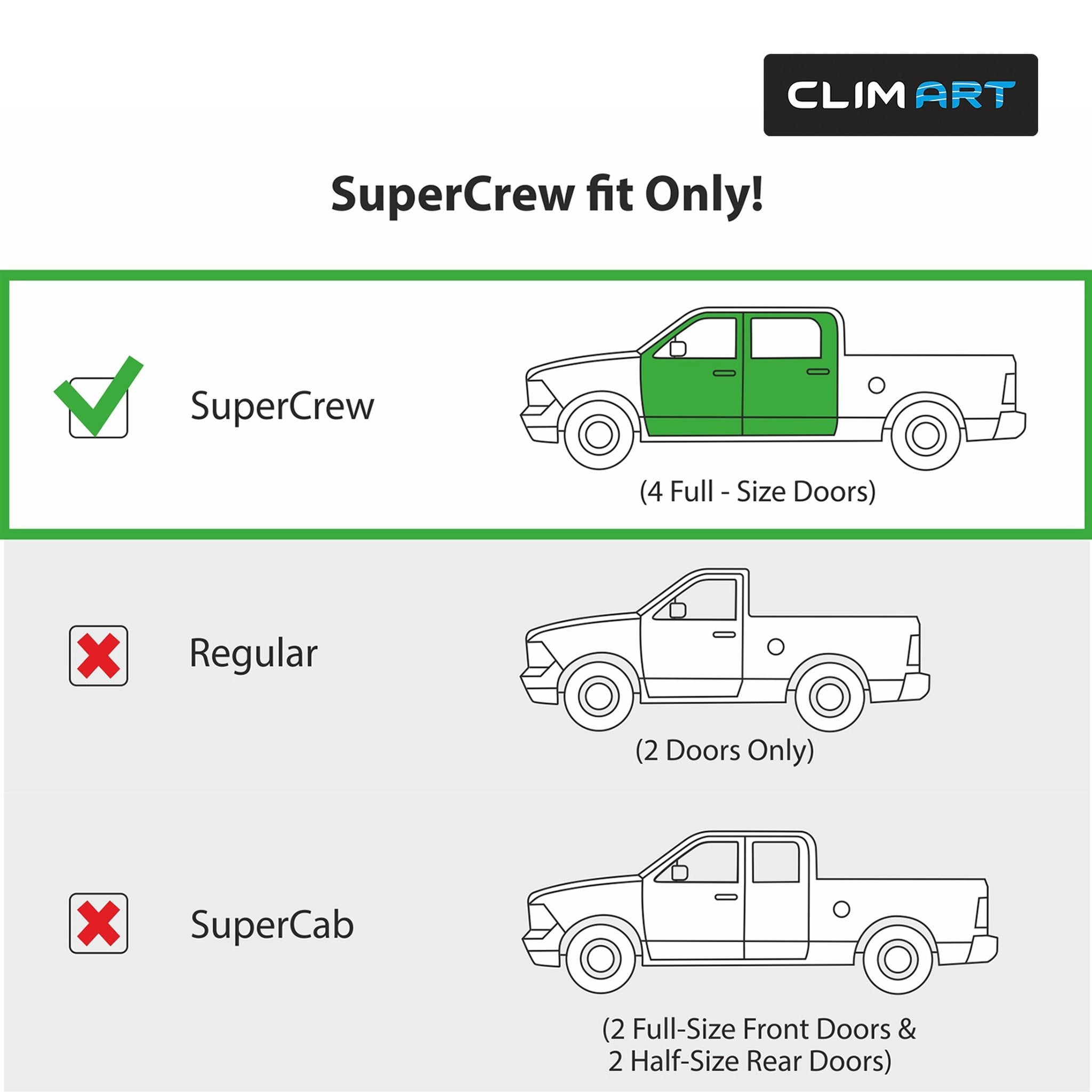Clim Art Wind Deflectors for Ford F-150 SuperCrew / SVT Raptor 2009-2014 Dark