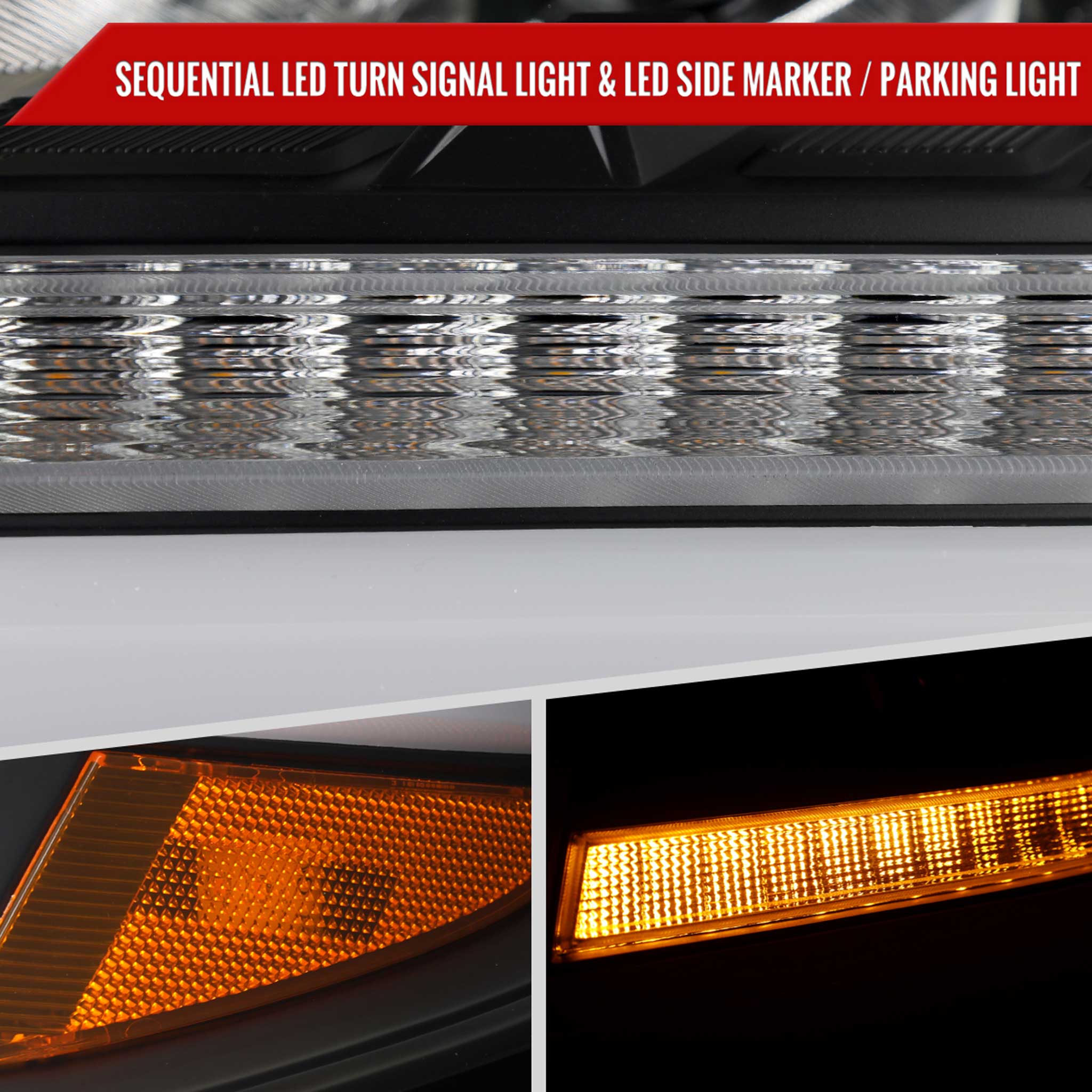 For Chevrolet Tahoe 2015-2020 Full LED DRL Sequential Headlights Matte Black Housing Clear Lens
