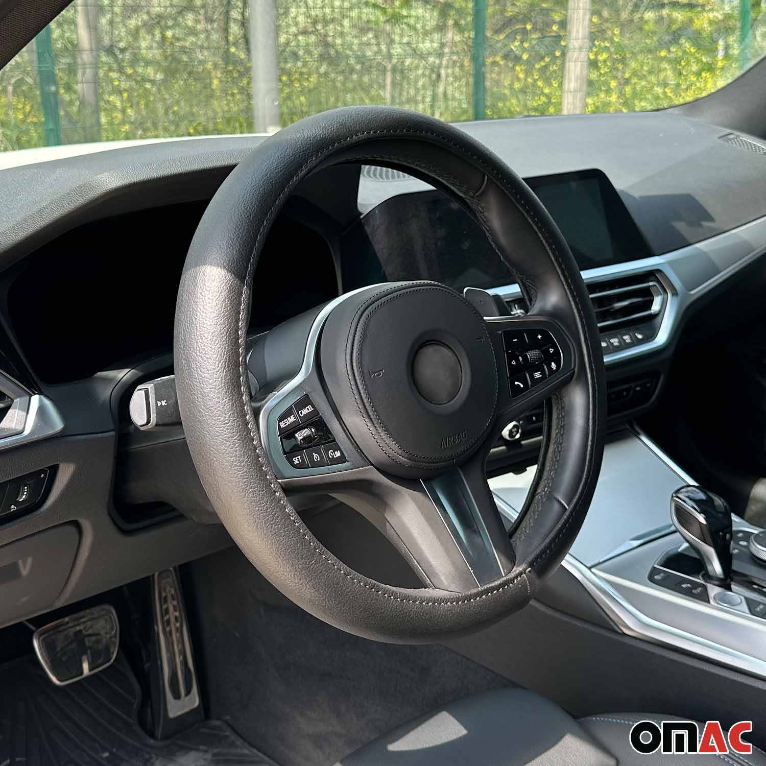 14.5-15.5’’ Steering Wheel Cover Black Leather Anti-slip Breathable