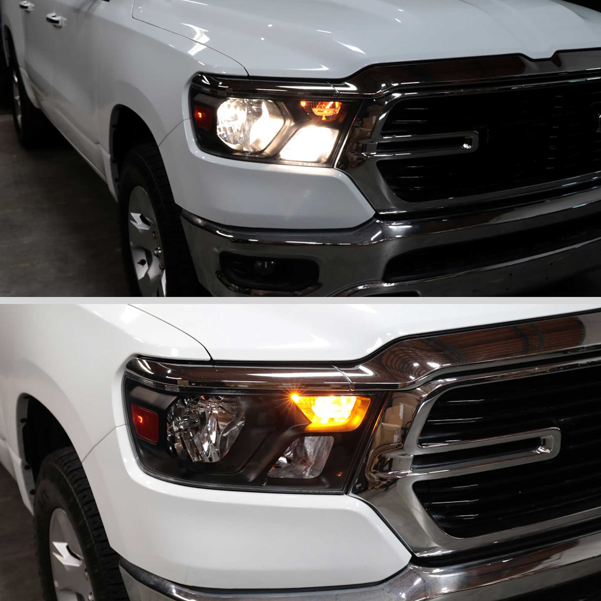 For Dodge RAM 1500 2019-2024 Factory Style Crystal Headlight Passenger Side Only Black Housing Clear Lens