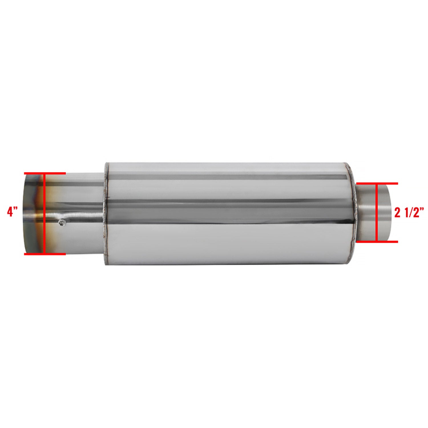 Universal 2.5" Inlet/4" Outlet S.Steel Spiral Flow Exhaust Muffler w/ Burnt Tip
