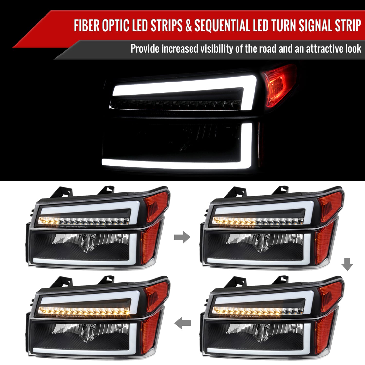 2004-2012 Chevy Colorado/ Canyon/ISUZU I-Series Factory Headlights LED Black