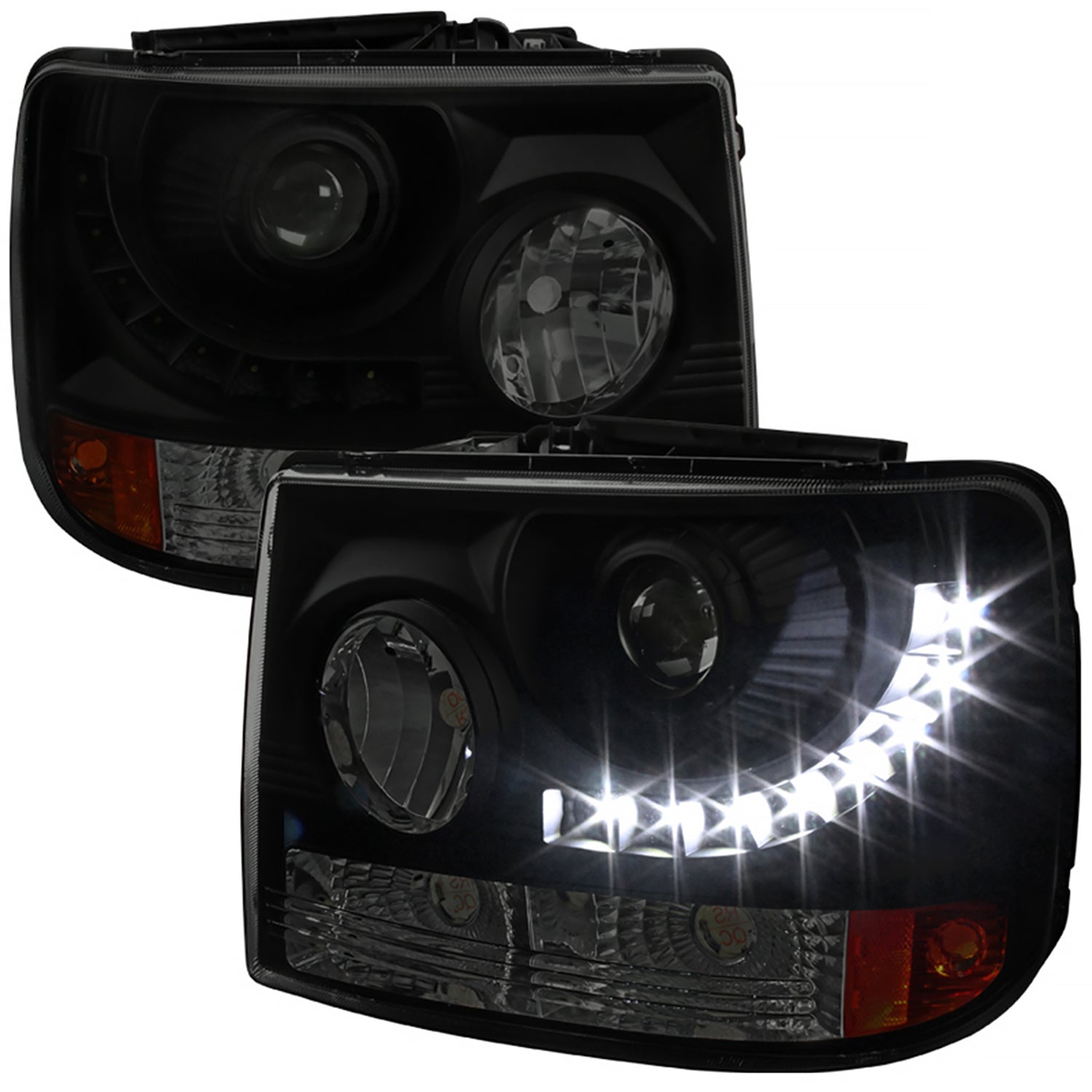 1999-2002 Chevy Silverado 1PC Headlights LED Light&Bumper Lights Black