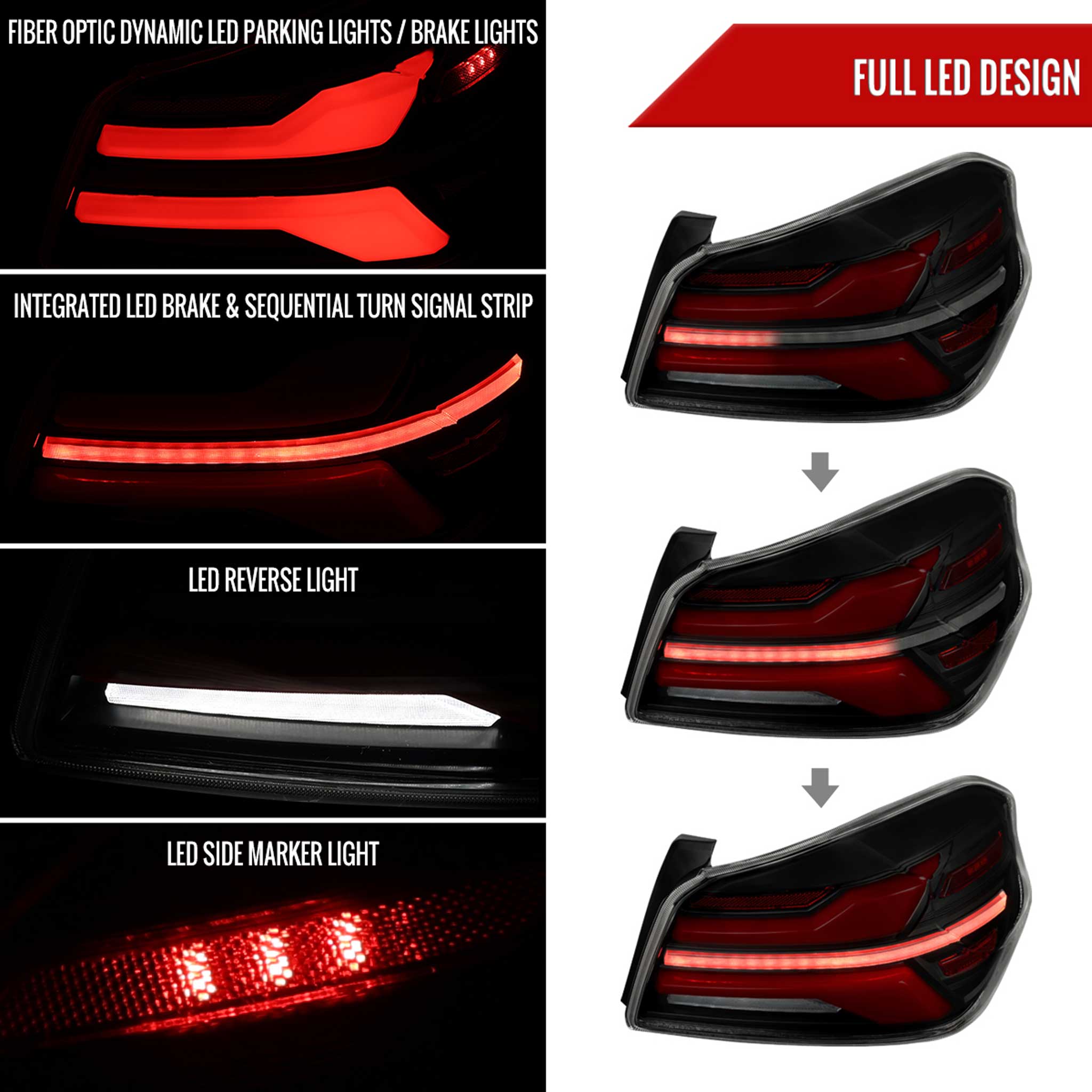 For Subaru WRX STi 015-2021 LED Tail Light Sequential Strip Matte Black Smoked Brake Reverse Marker