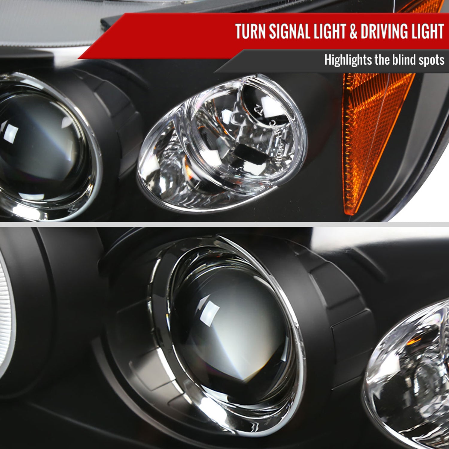 1998-2002 Honda Accord Dual Halo Projector Headlights Matte Black/Clear Lens