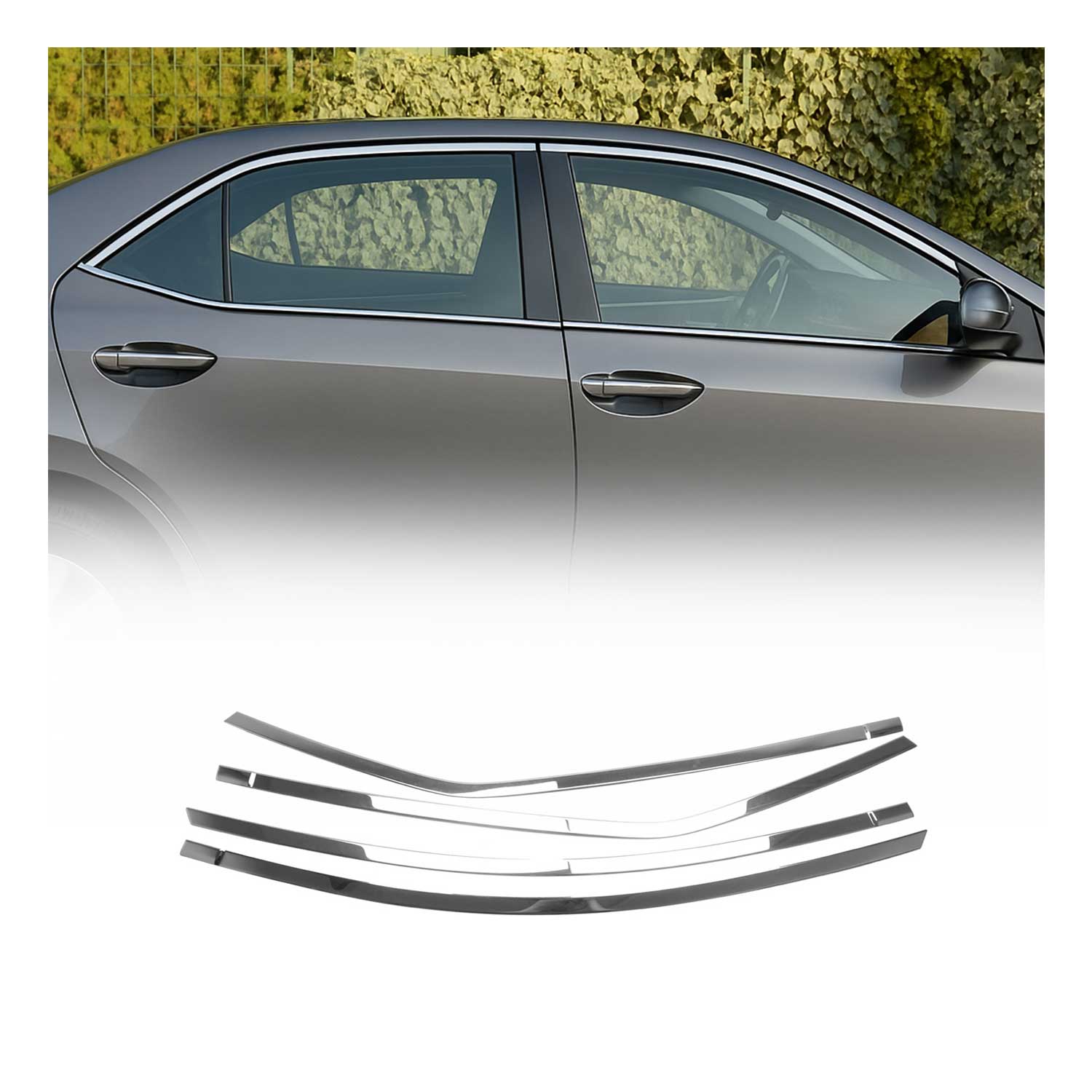 2014-2019 Toyota Corolla Window Molding Trim Streamer Stainless Steel Silver 4 Pcs