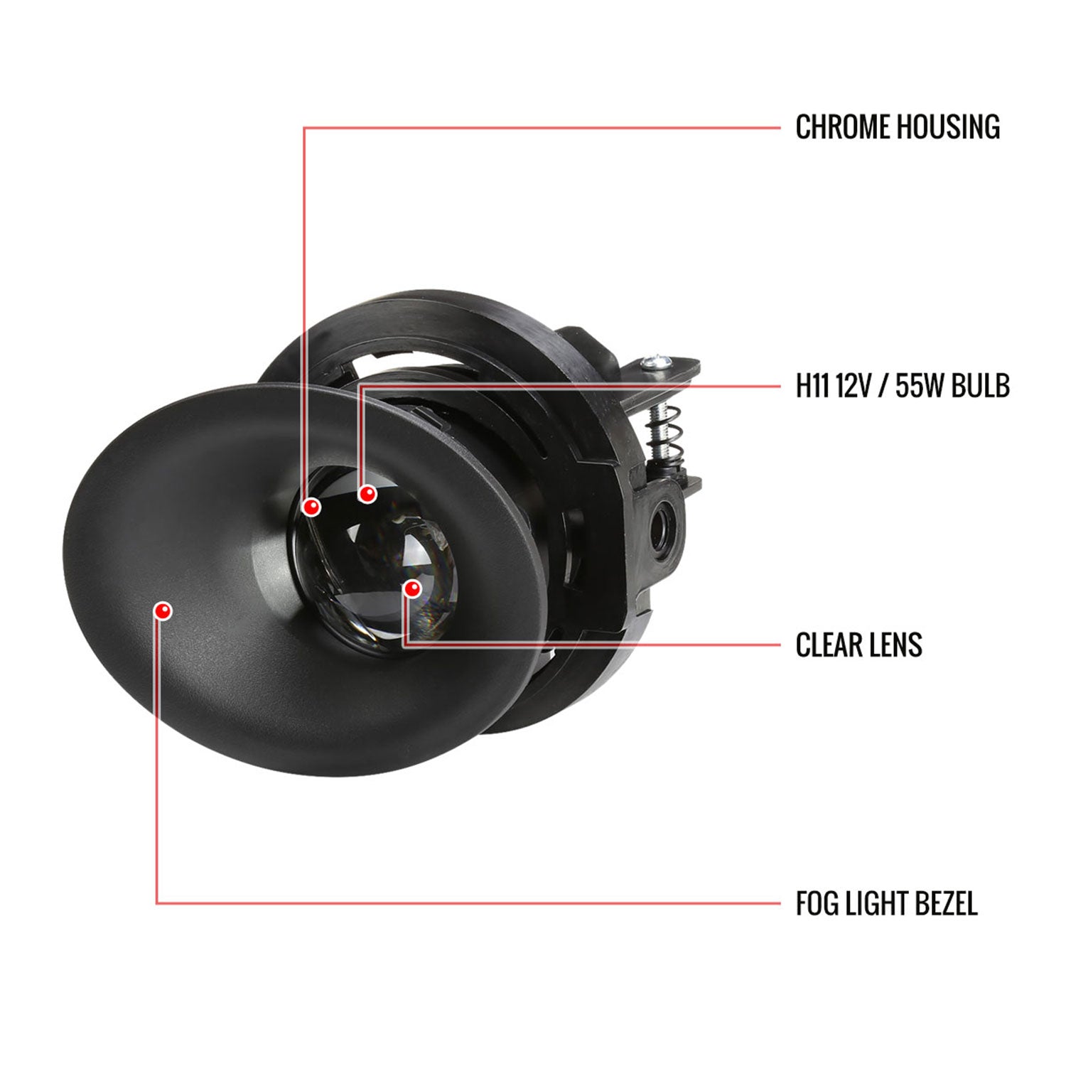 2015-2018 Dodge Challenger H11 12V/55W Projector Fog Lights Kit Chrome/Clear