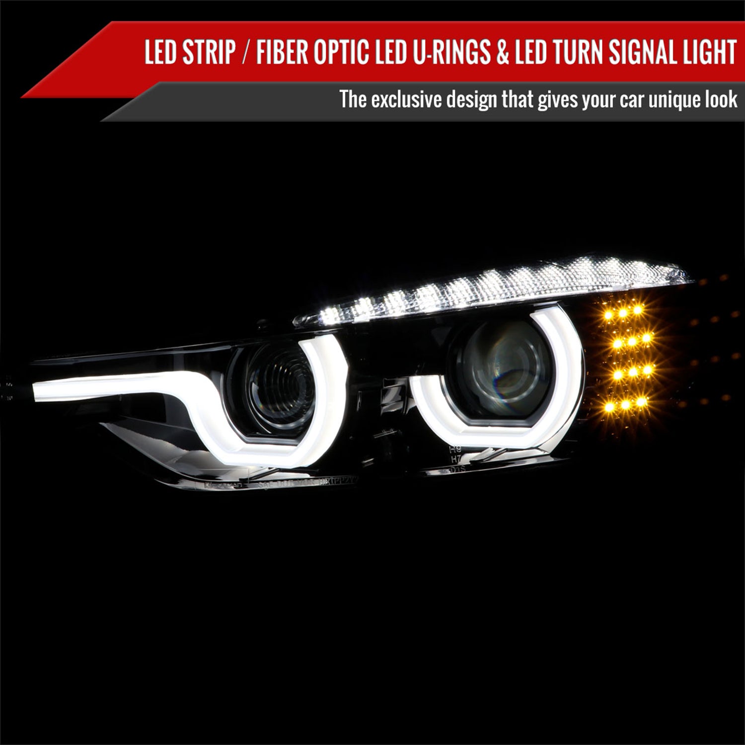 2012-2015 BMW F30 3 Series Sedan Dual U-Bar Headlights LED Signal Lights Smoke