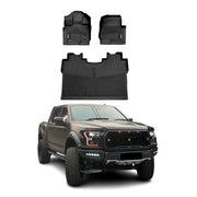 2015-2020 Ford F-150 SuperCrew Premium Floor Mats Liners First and Second Row Set Black