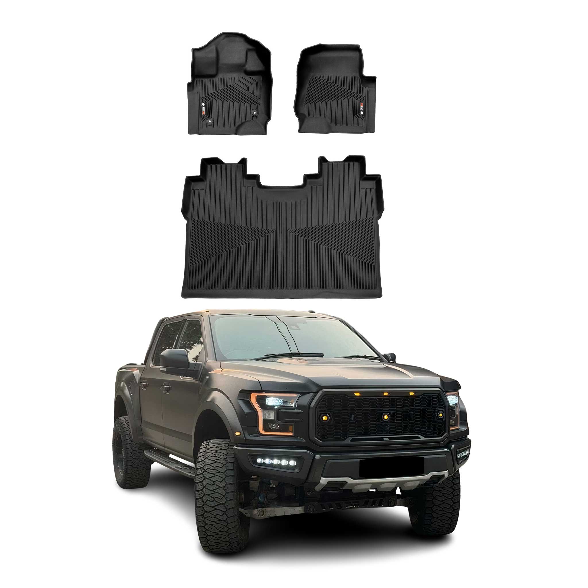 2015-2020 Ford F-150 SuperCrew Premium Floor Mats Liners First and Second Row Set Black